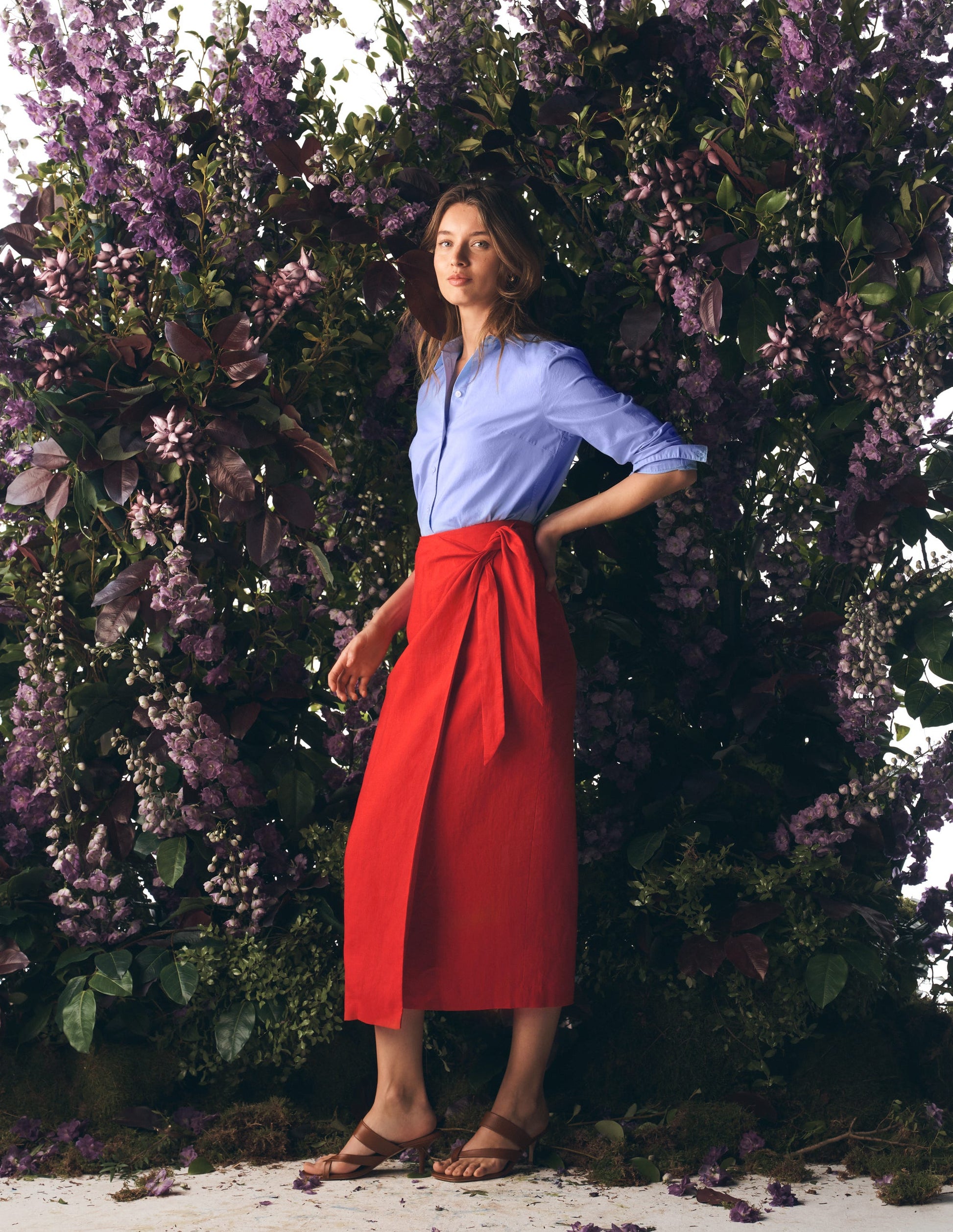 Dimitra Linen Column Skirt-Red Coral-1
