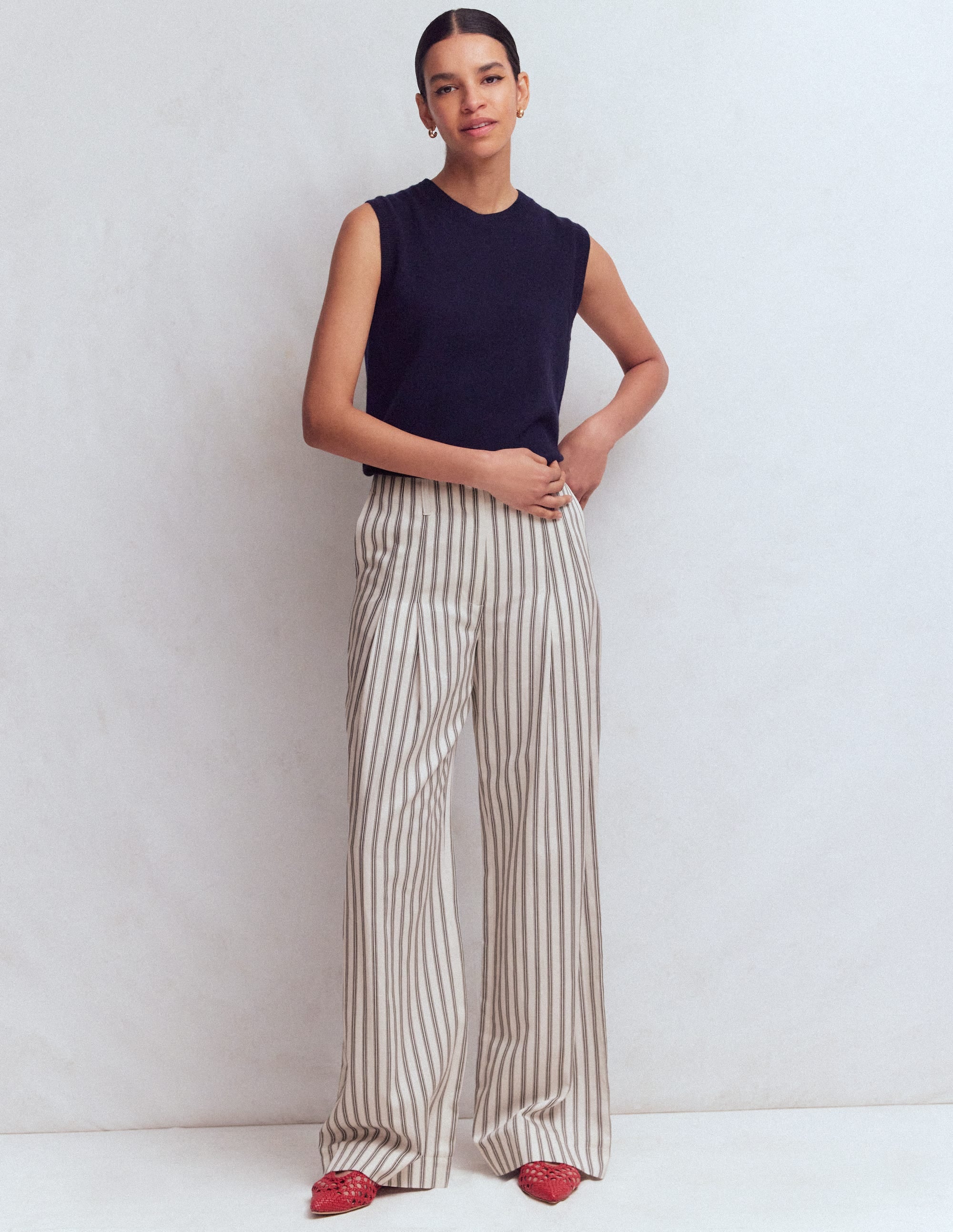 Mayfair Tailored Trousers-Ivory, Navy Stripe - Image 6