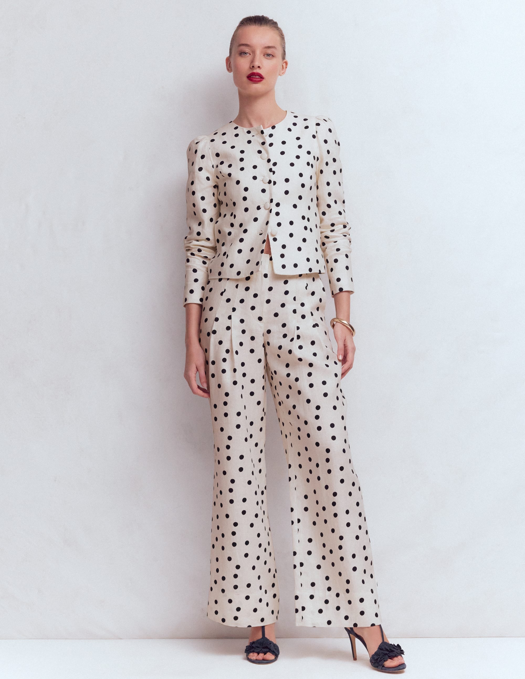 Mayfair Linen Trousers-Ivory, Painted Dot - Image 1
