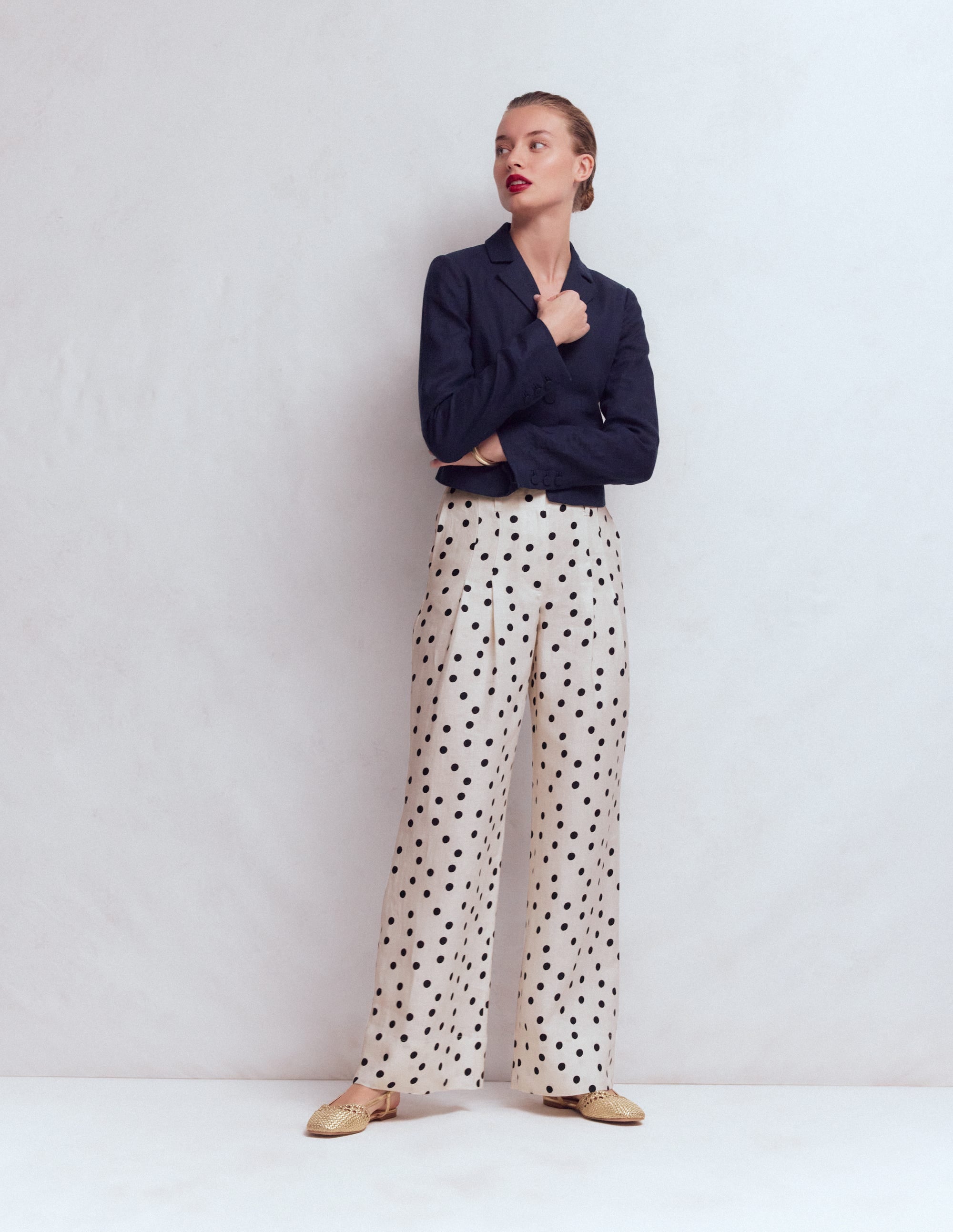 Mayfair Linen Trousers-Ivory, Painted Dot - Image 5