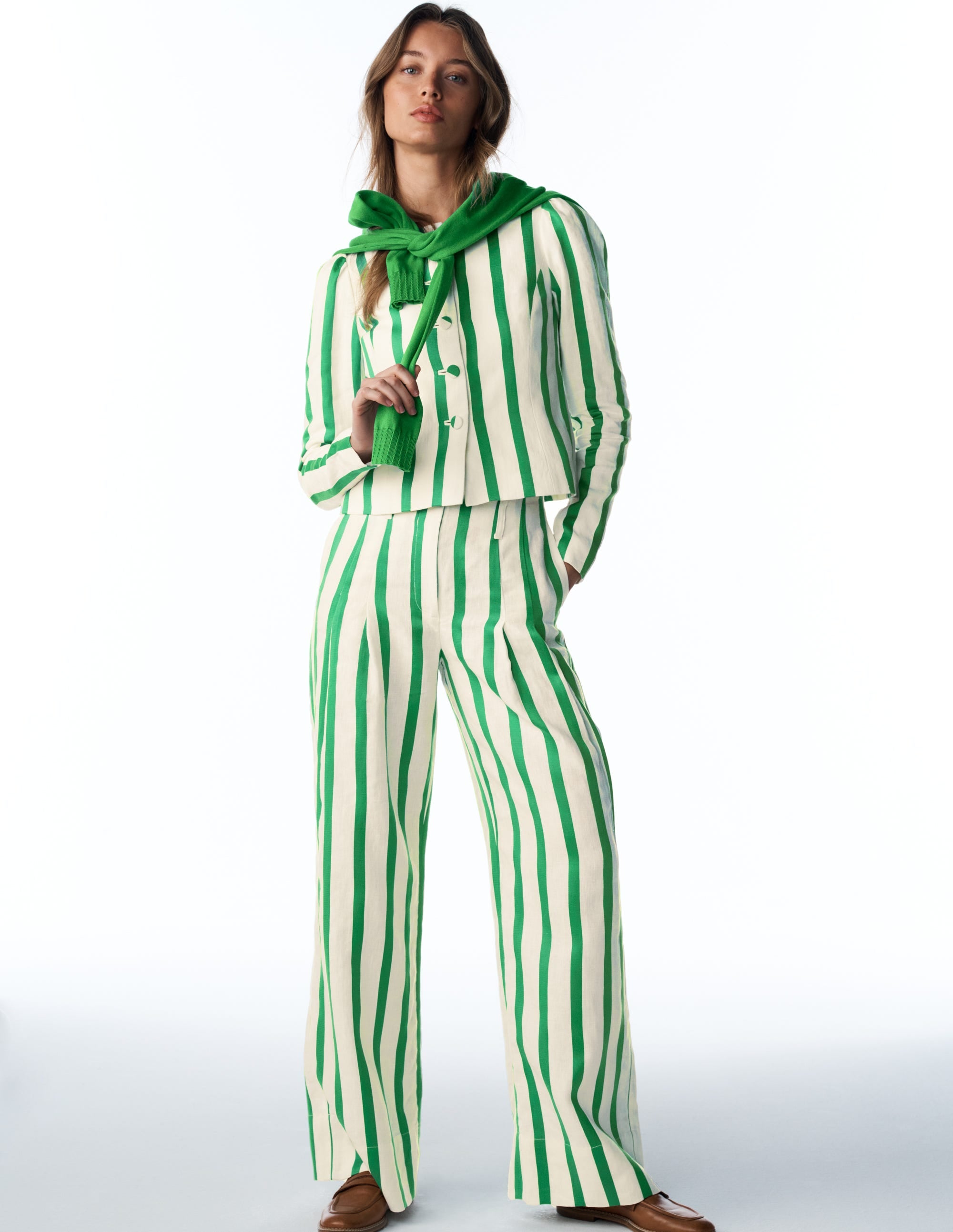 Mayfair Linen Trousers-Ivory, Fresh Green Stripe - Image 6