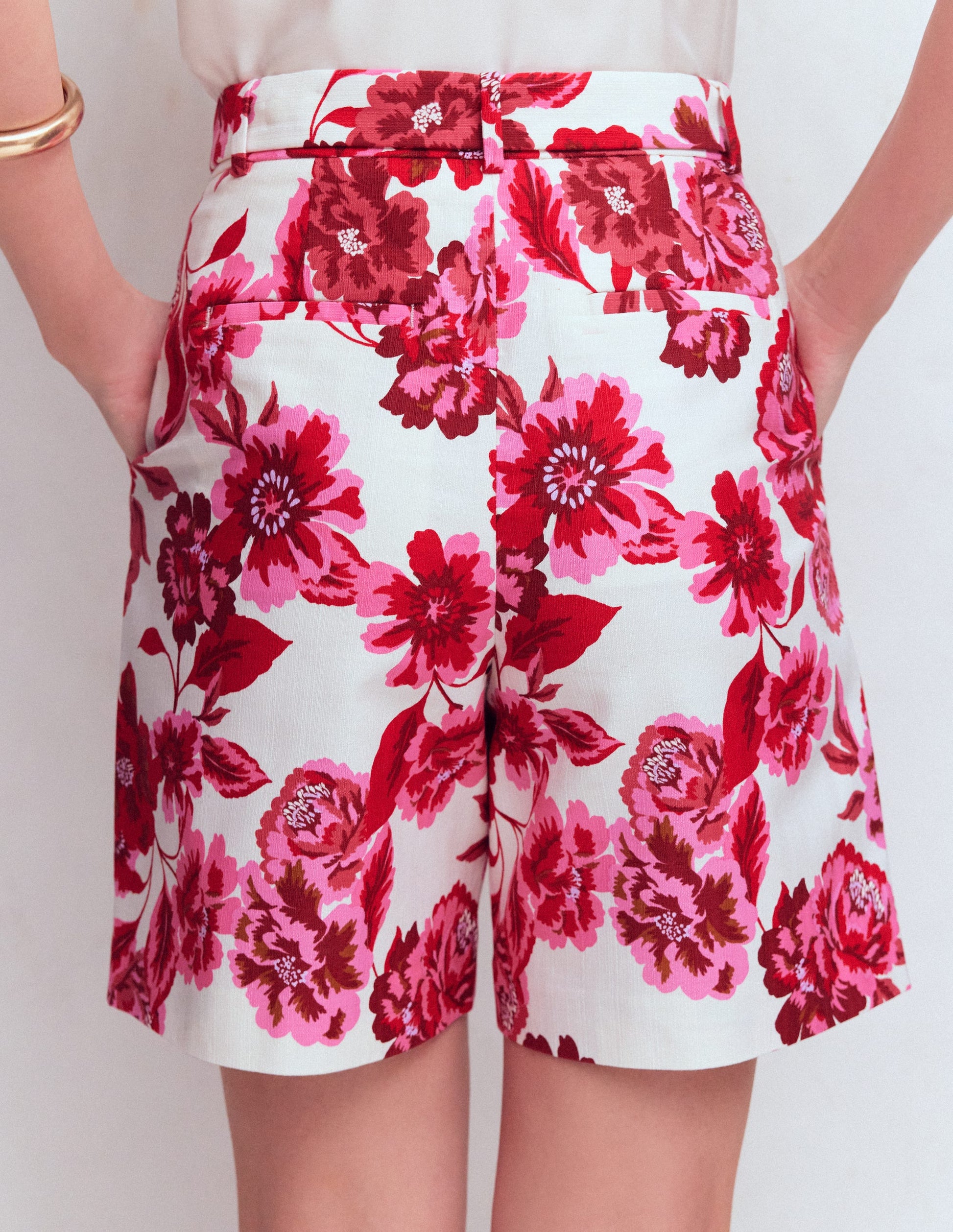 Chelsea Belted Tailored Shorts-Sangria Sunset, Floral Print-4