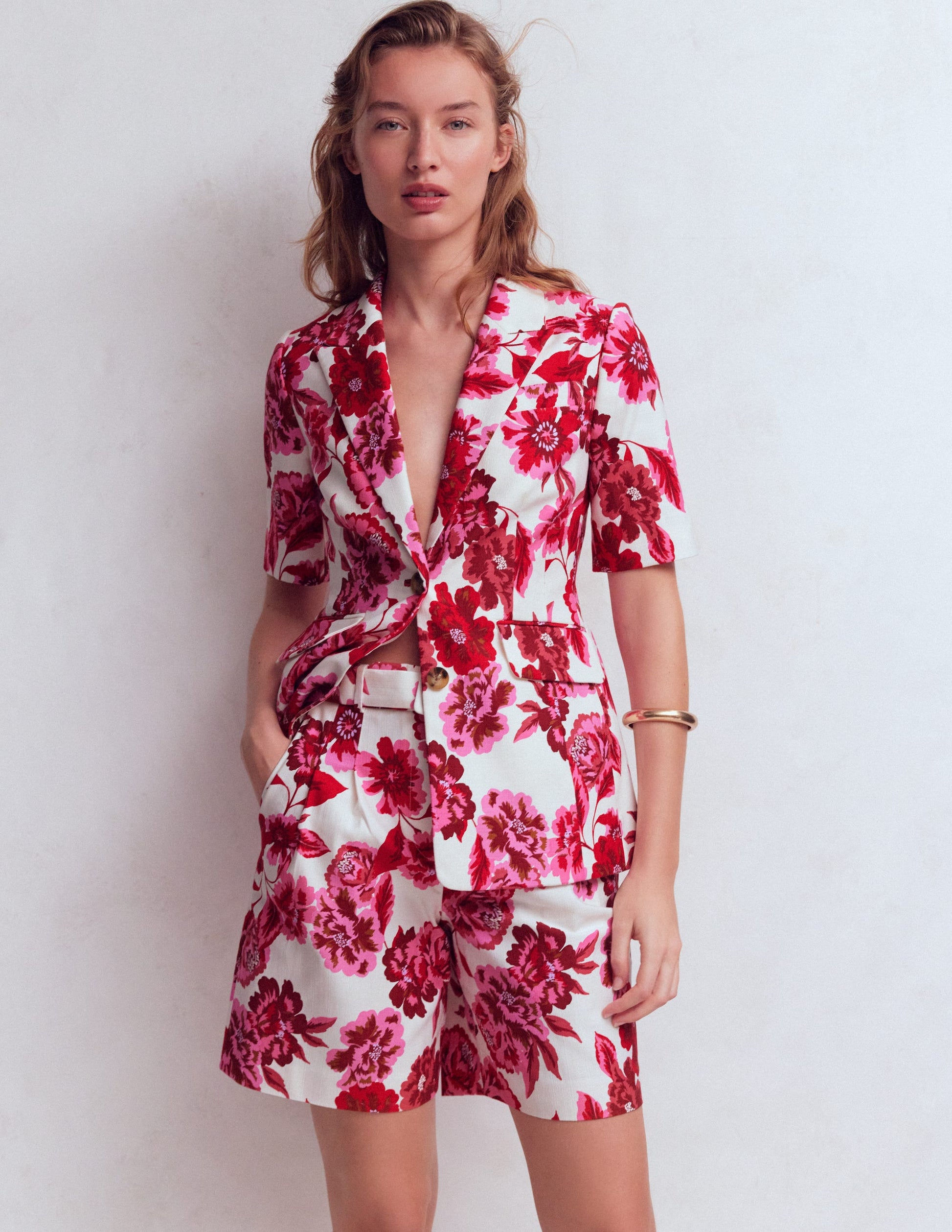 Chelsea Belted Tailored Shorts-Sangria Sunset, Floral Print-5