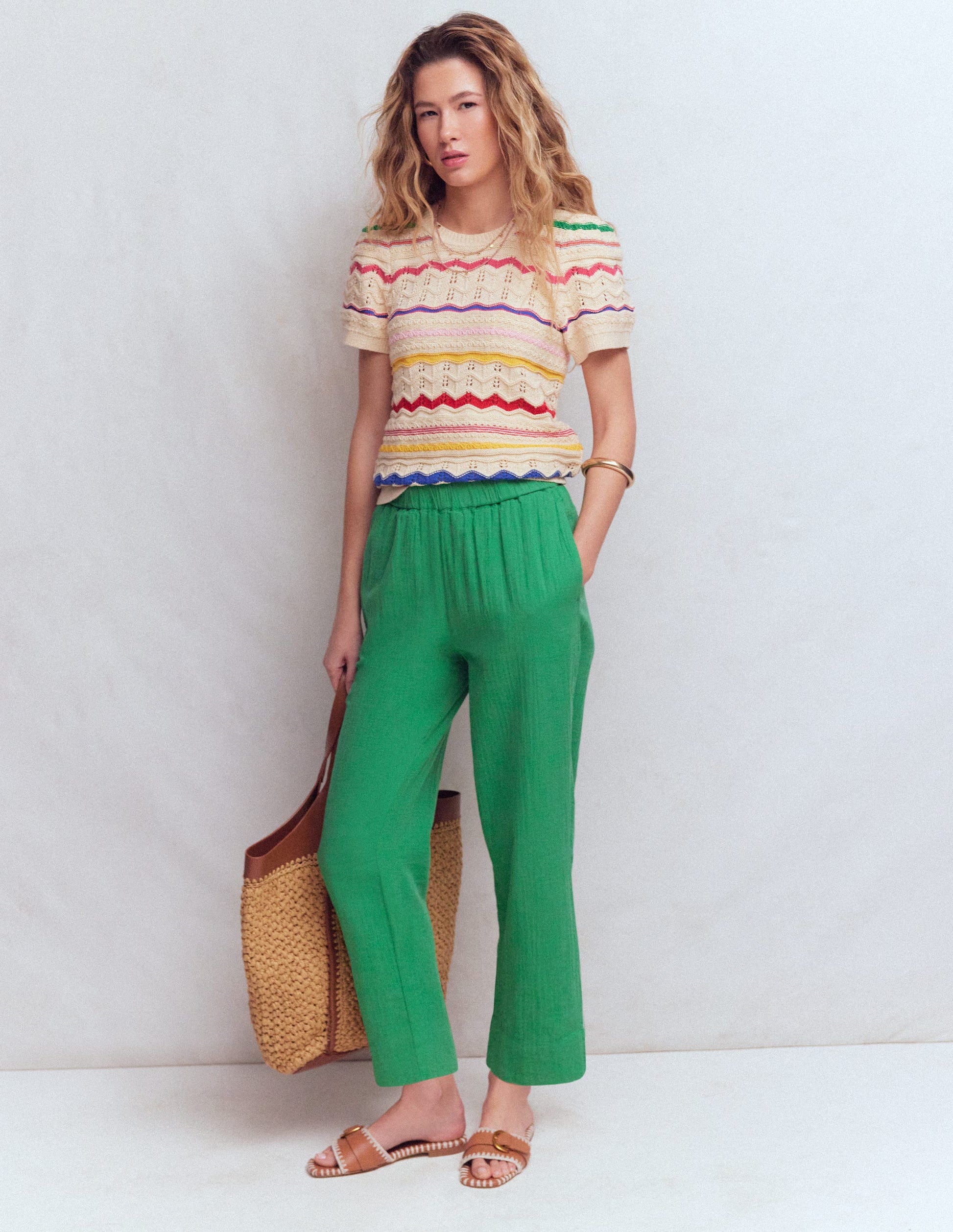 Double Cloth Crop Trousers-Shamrock Green-1