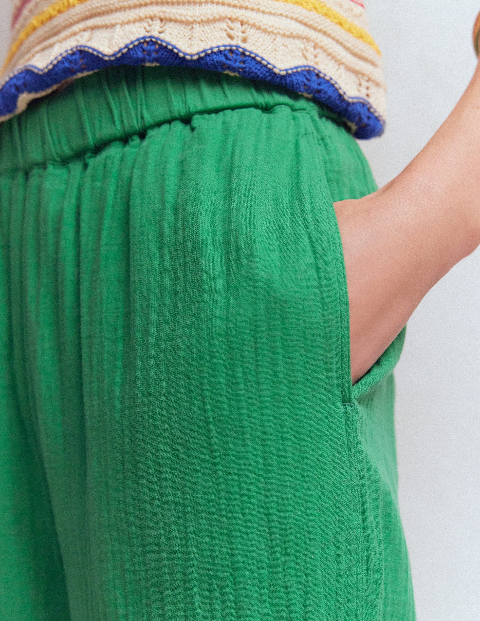 Double Cloth Crop Trousers-Shamrock Green-2