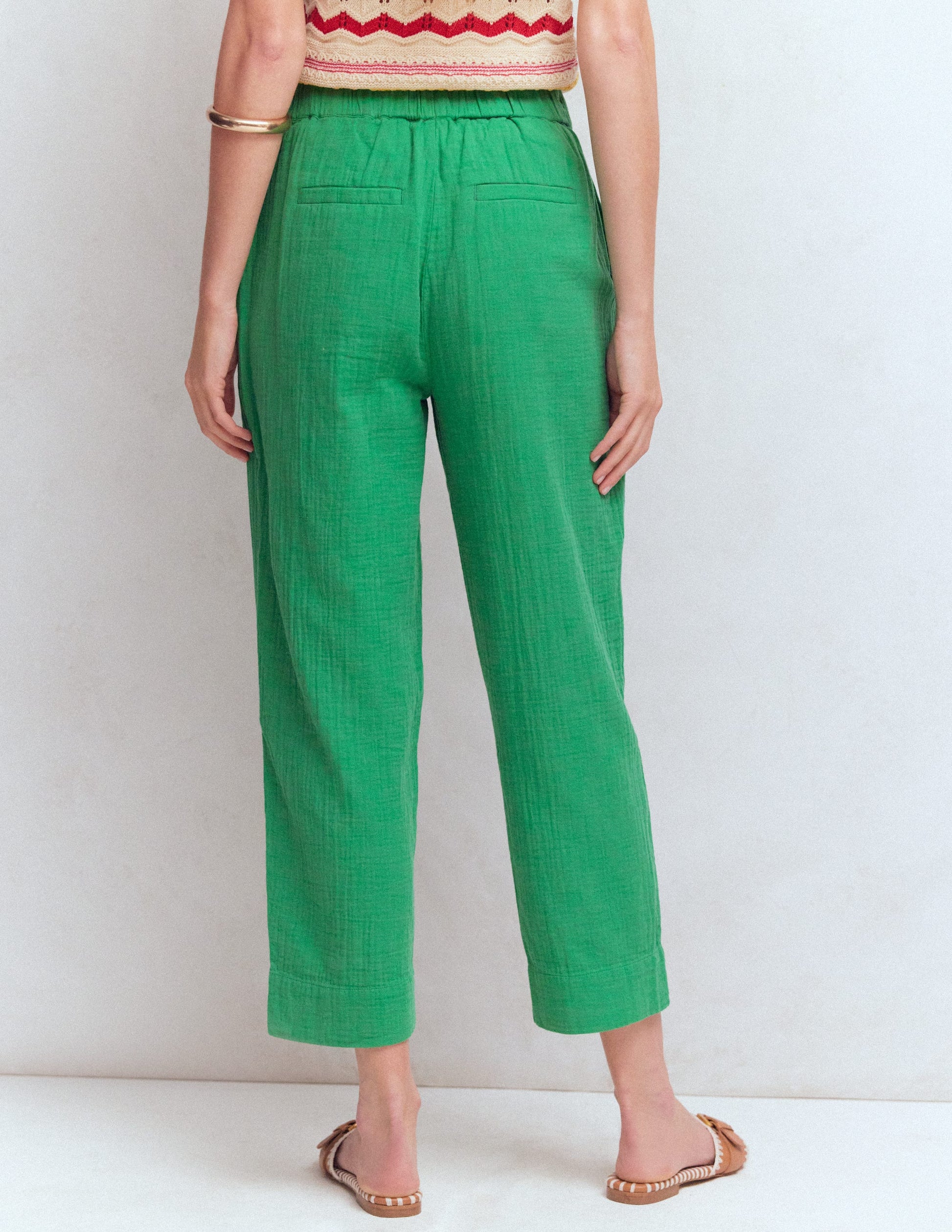 Double Cloth Crop Trousers-Shamrock Green-3