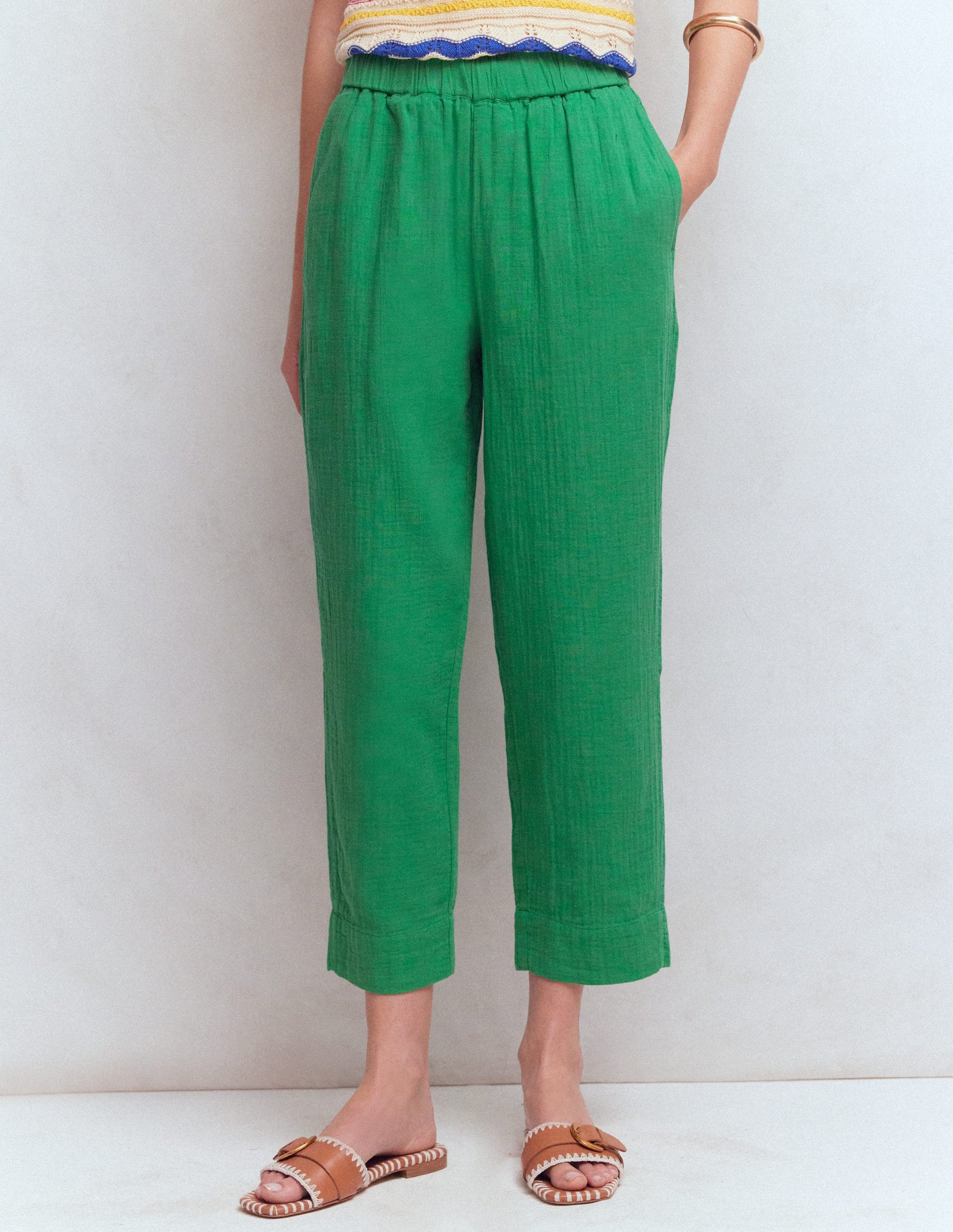 Double Cloth Crop Trousers-Shamrock Green-4