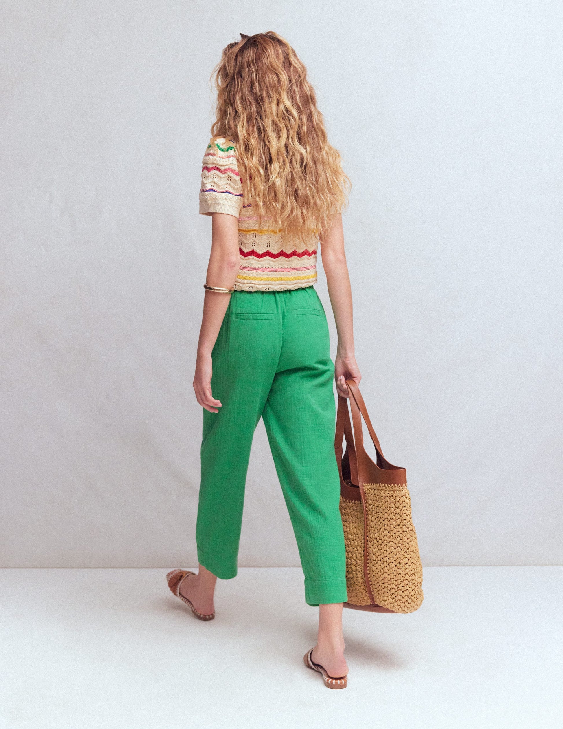 Double Cloth Crop Trousers-Shamrock Green-6