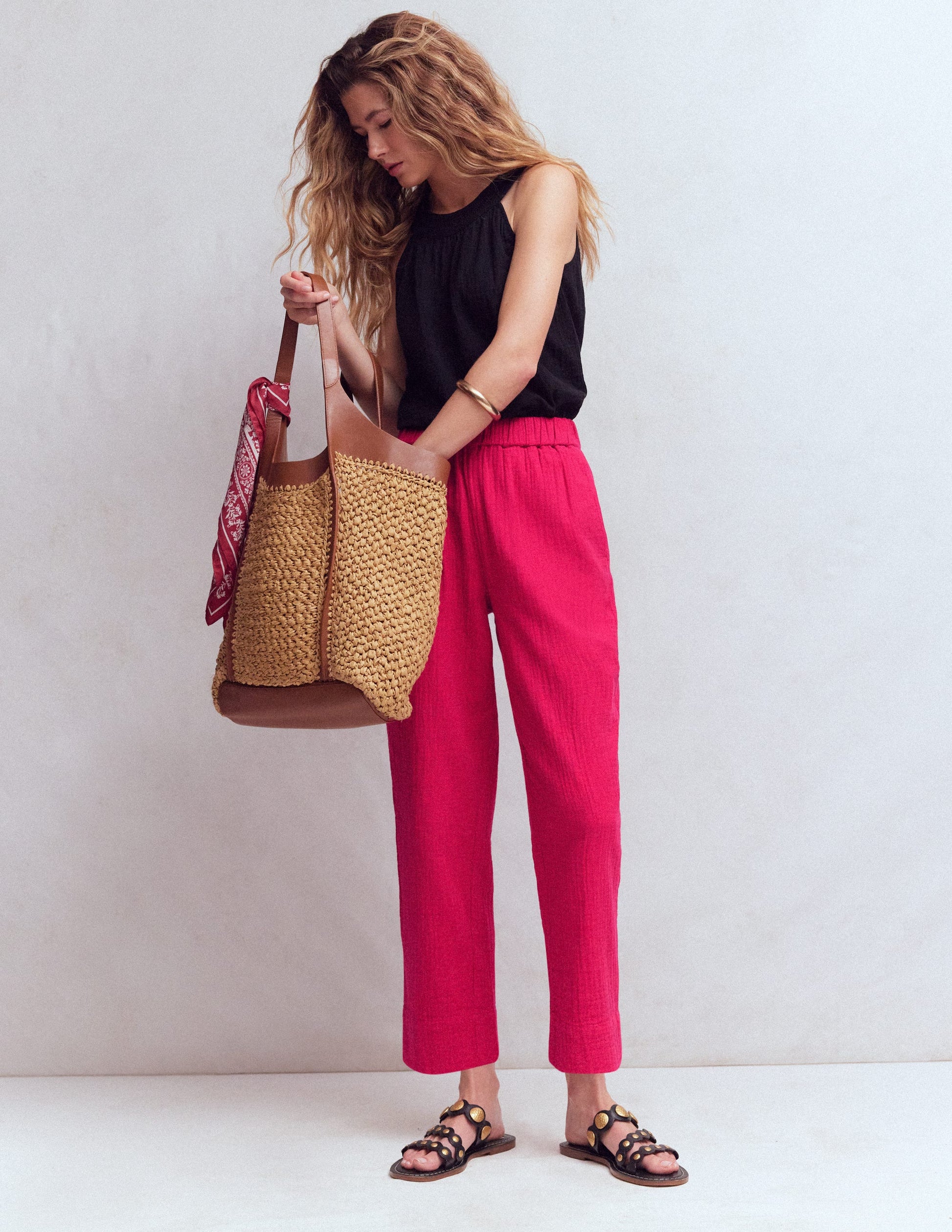 Double Cloth Crop Trousers-Pomegranate-1