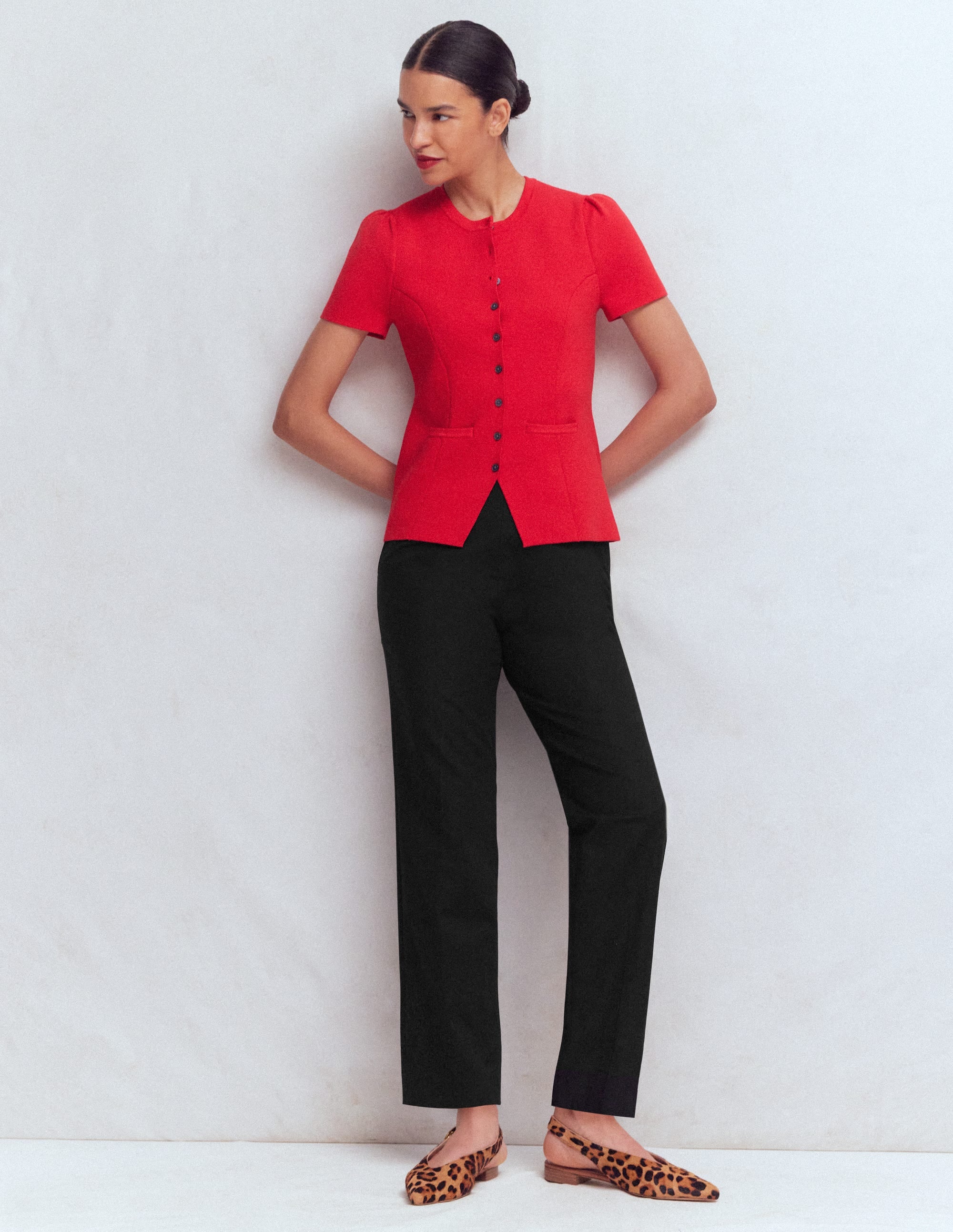 Slim Leg Cotton Trousers-Black - Image 1