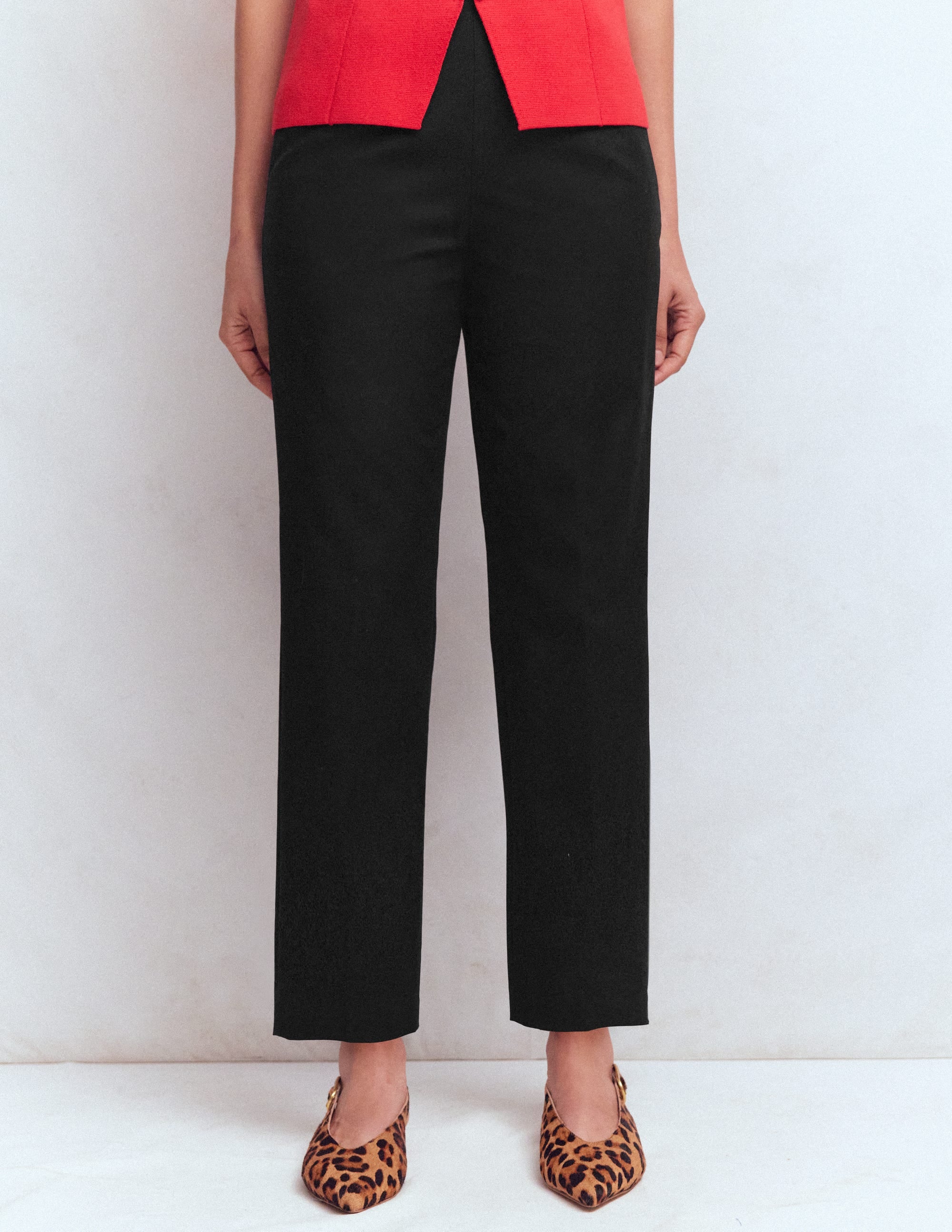 Slim Leg Cotton Trousers-Black - Image 3