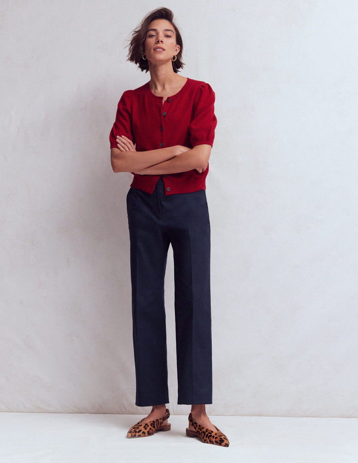 Slim Leg Cotton Trousers-Navy