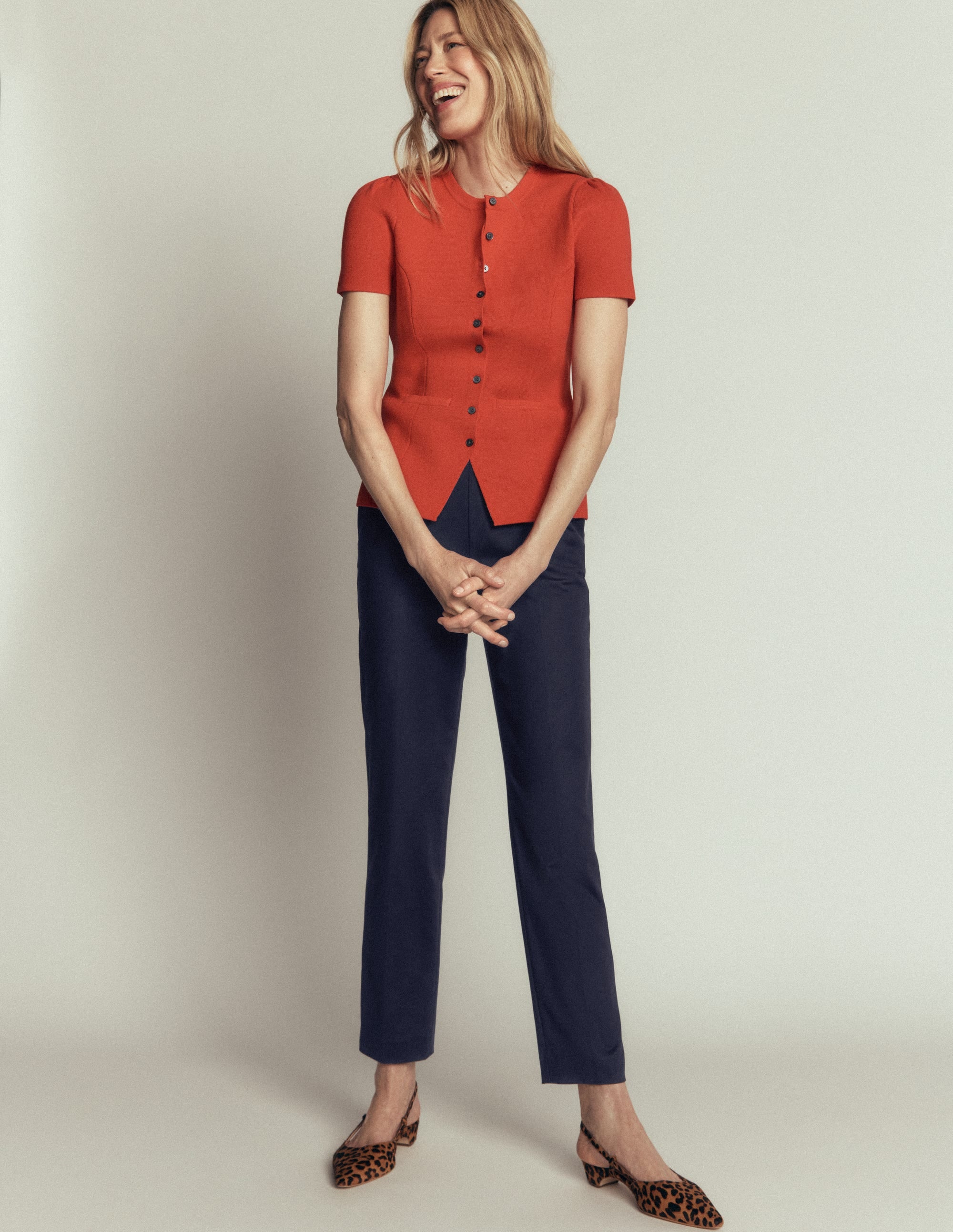 Slim Leg Cotton Trousers-Navy - Image 1