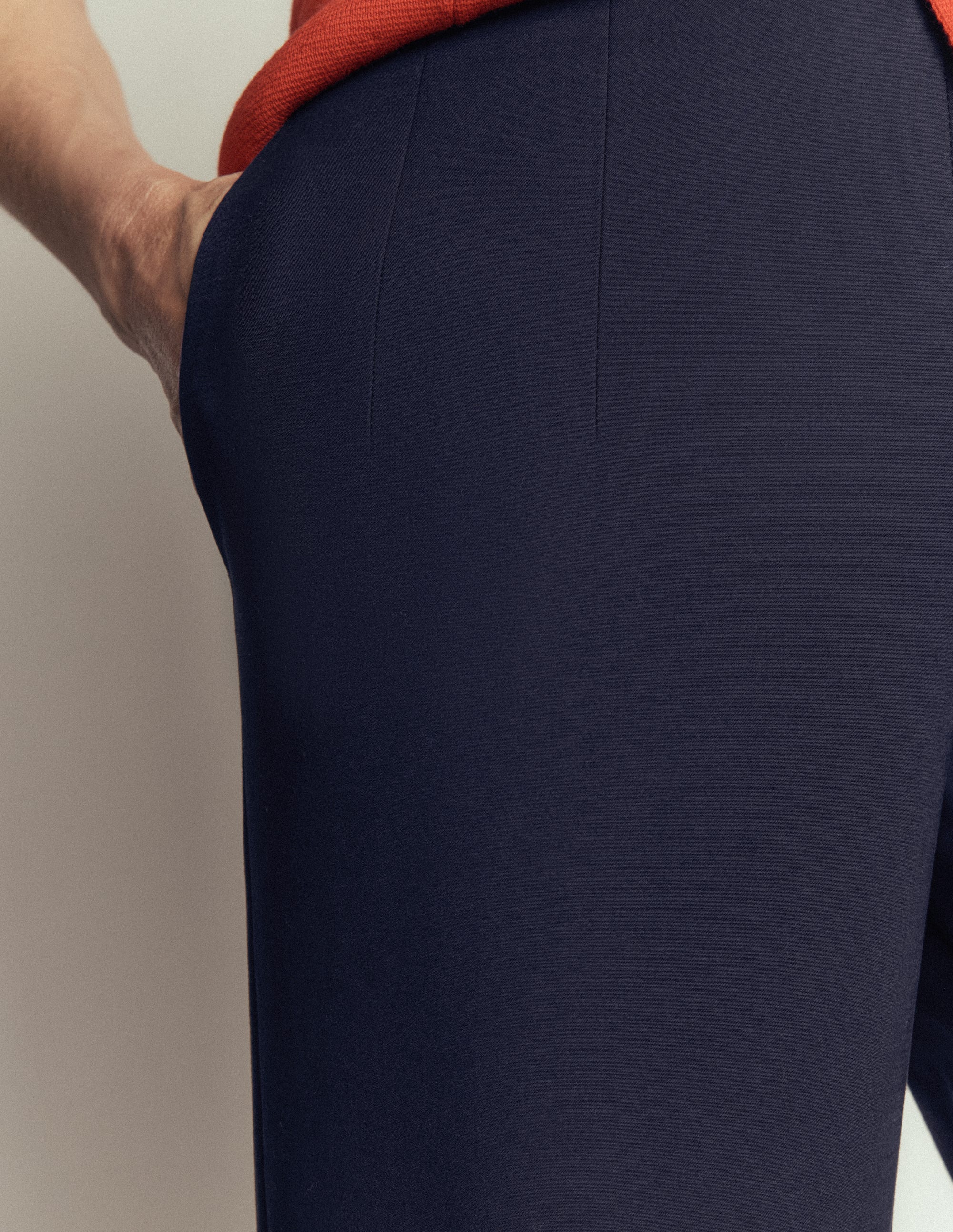 Slim Leg Cotton Trousers-Navy - Image 2