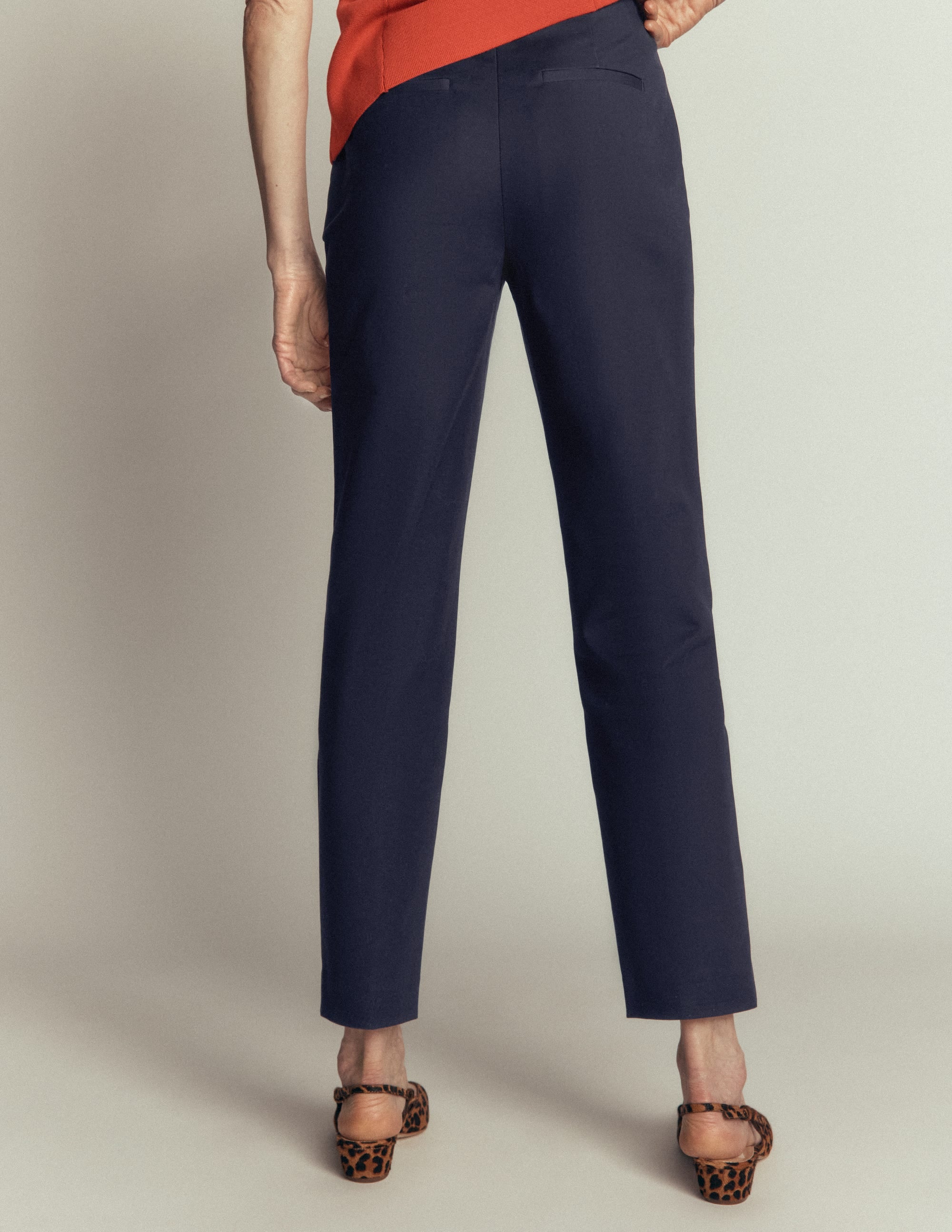 Slim Leg Cotton Trousers-Navy - Image 3