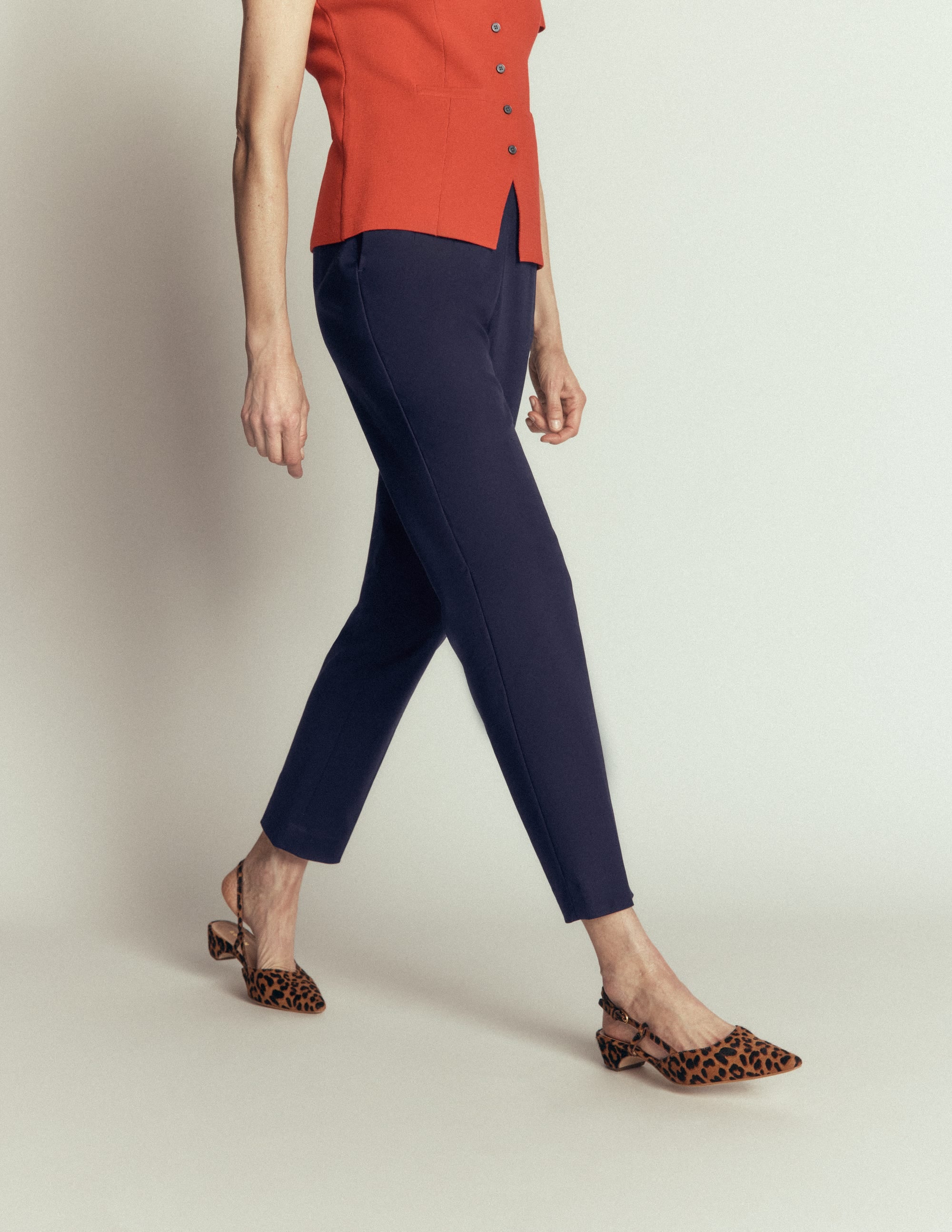 Slim Leg Cotton Trousers-Navy - Image 4