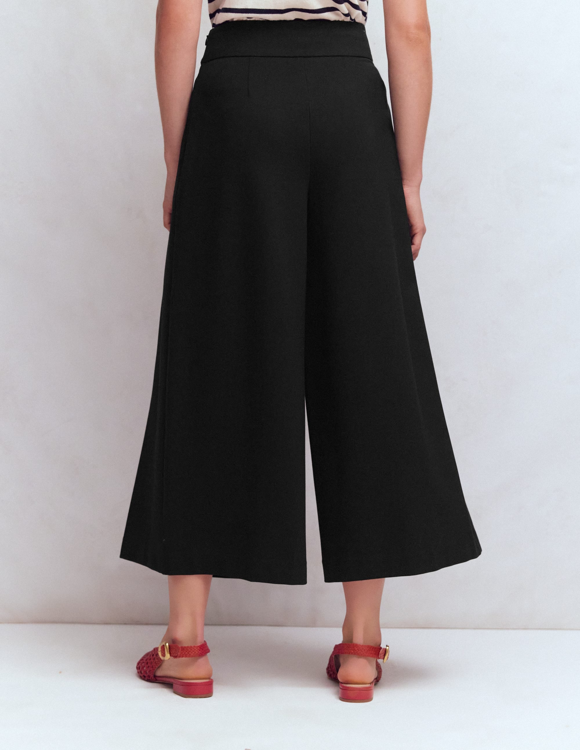 Single Pleat Ponte Culottes-Black - Image 3