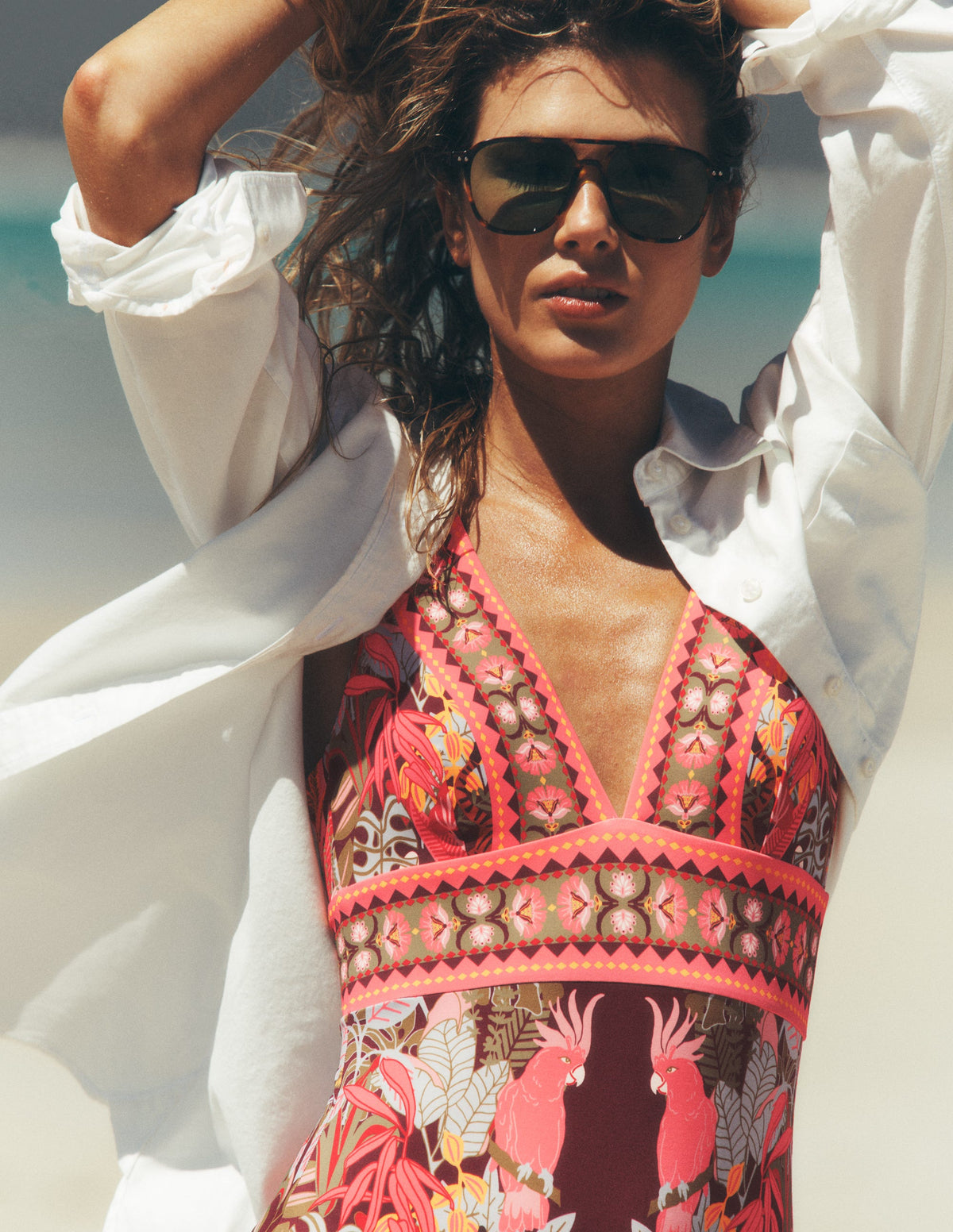 Porto V-neck Swimsuit-Chocberry, Tropical Safari - Image 5
