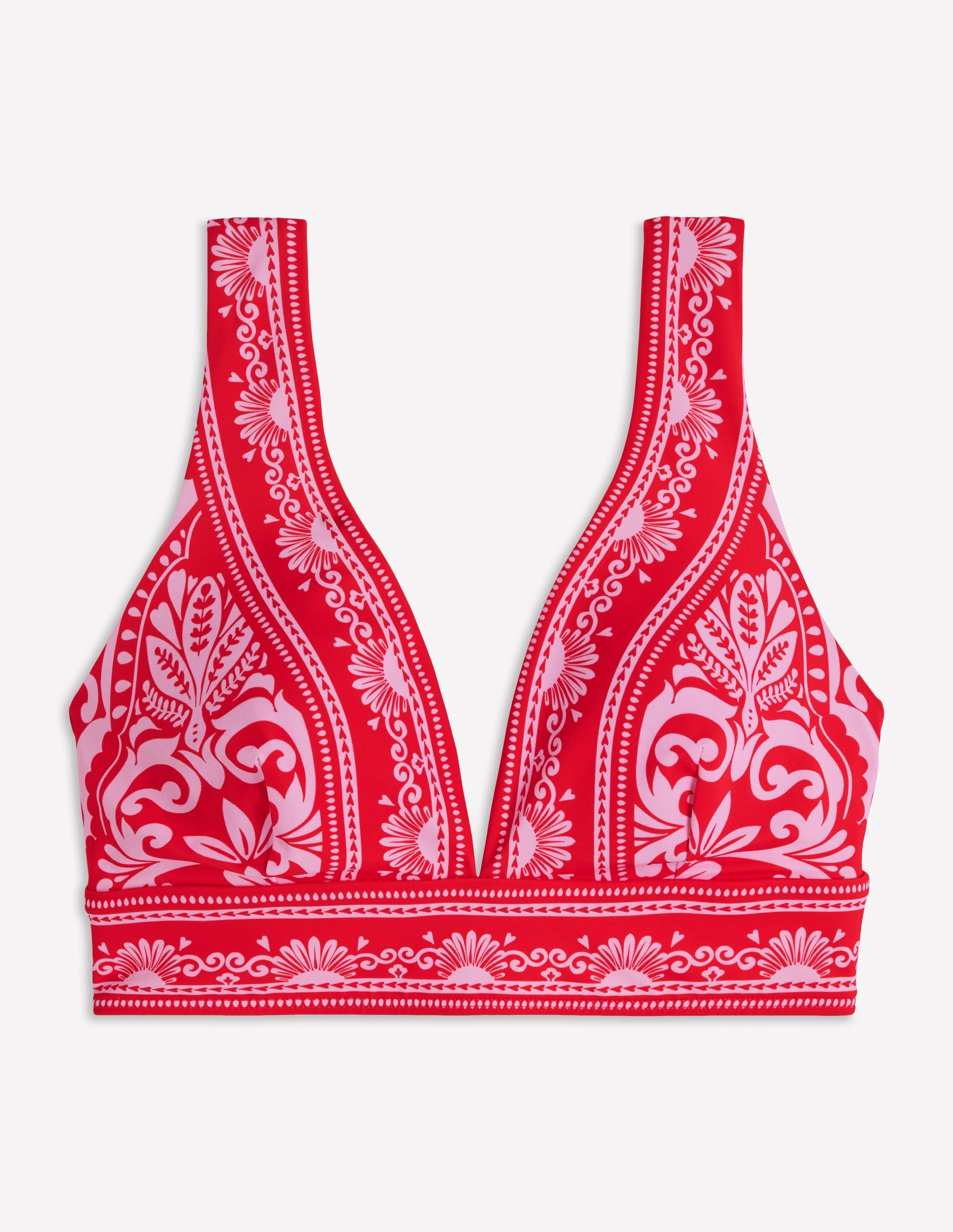 Porto V-neck Bikini Top-Red, Ornamental Garden - Image 8