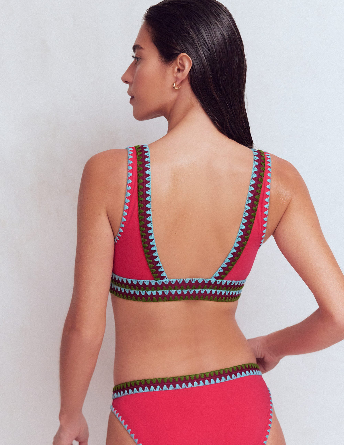 Porto V-neck Bikini Top-Rosy, Embroidery - Image 3