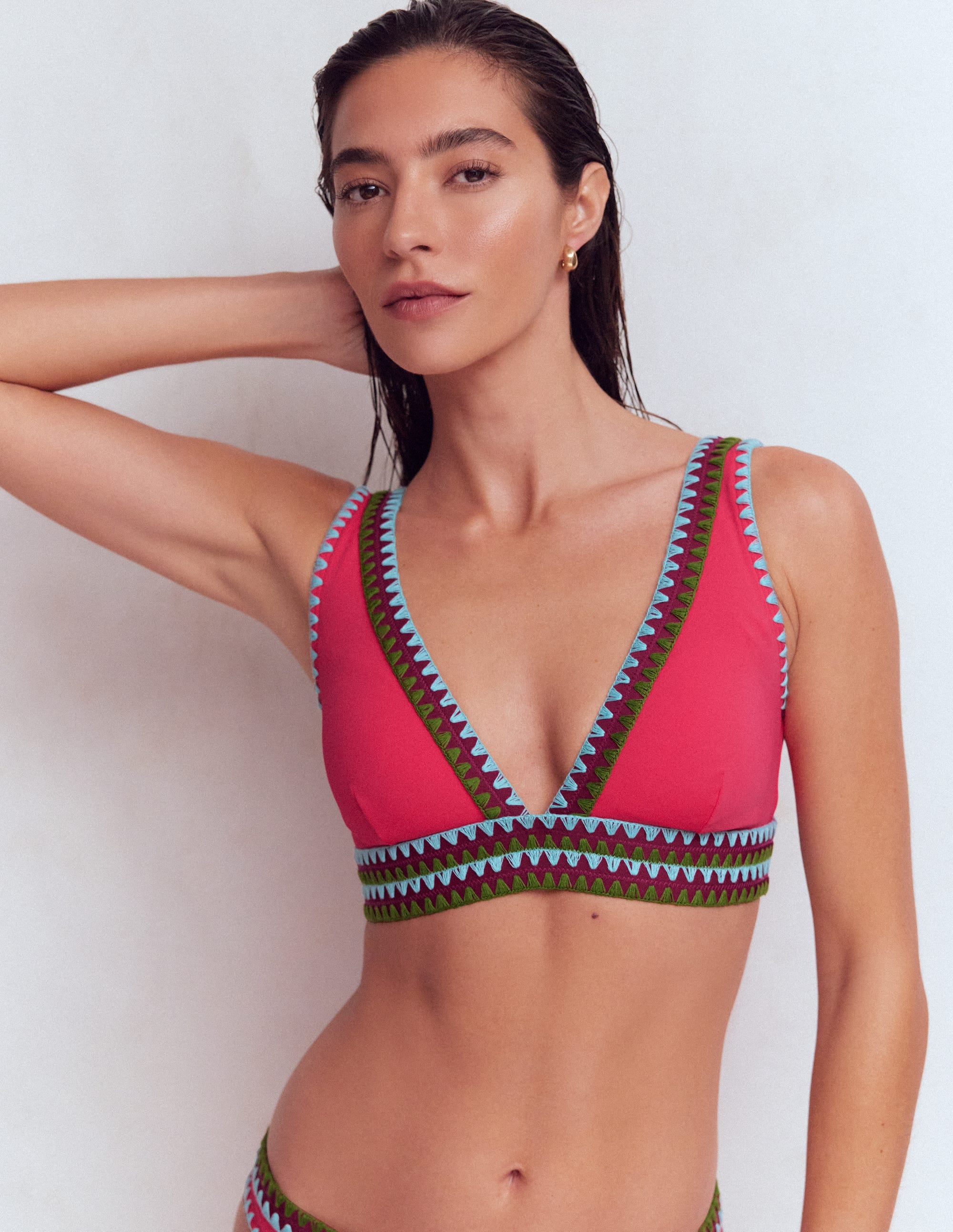 Porto V-neck Bikini Top-Rosy, Embroidery - Image 5