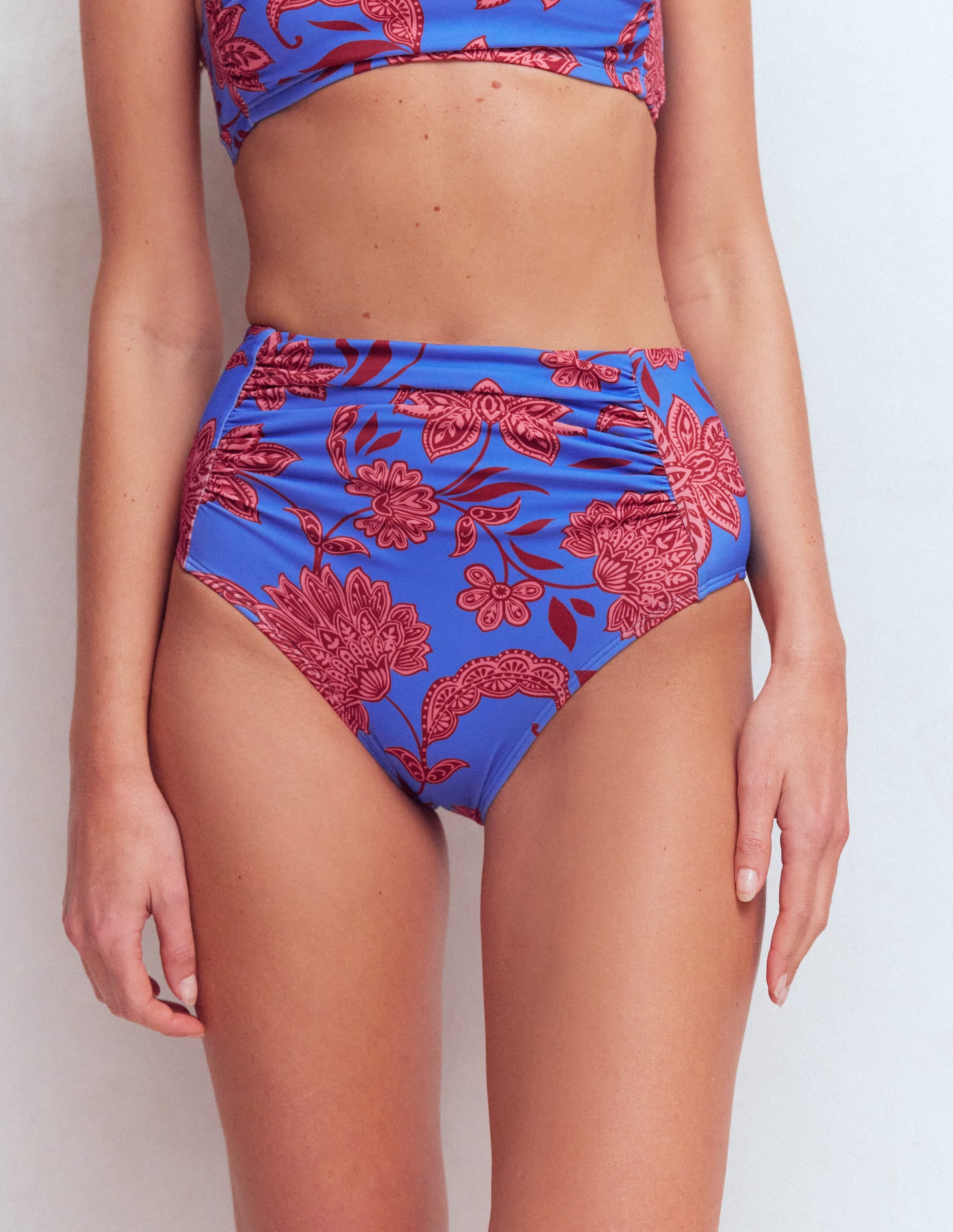 Kythira Ruched Bikini Bottoms-Blue, Elegant Blossom - Image 4
