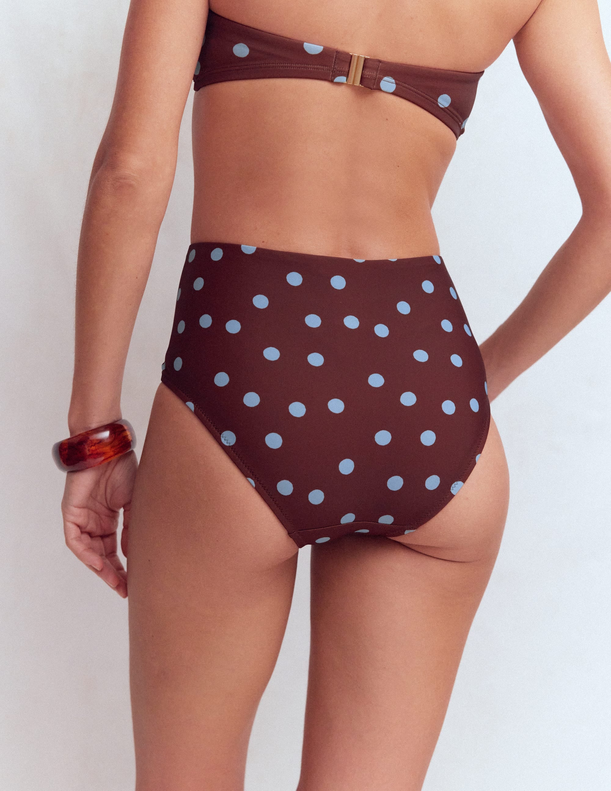 Kythira Ruched Bikini Bottoms-Chocolate And Blue Painted Dot - Image 3