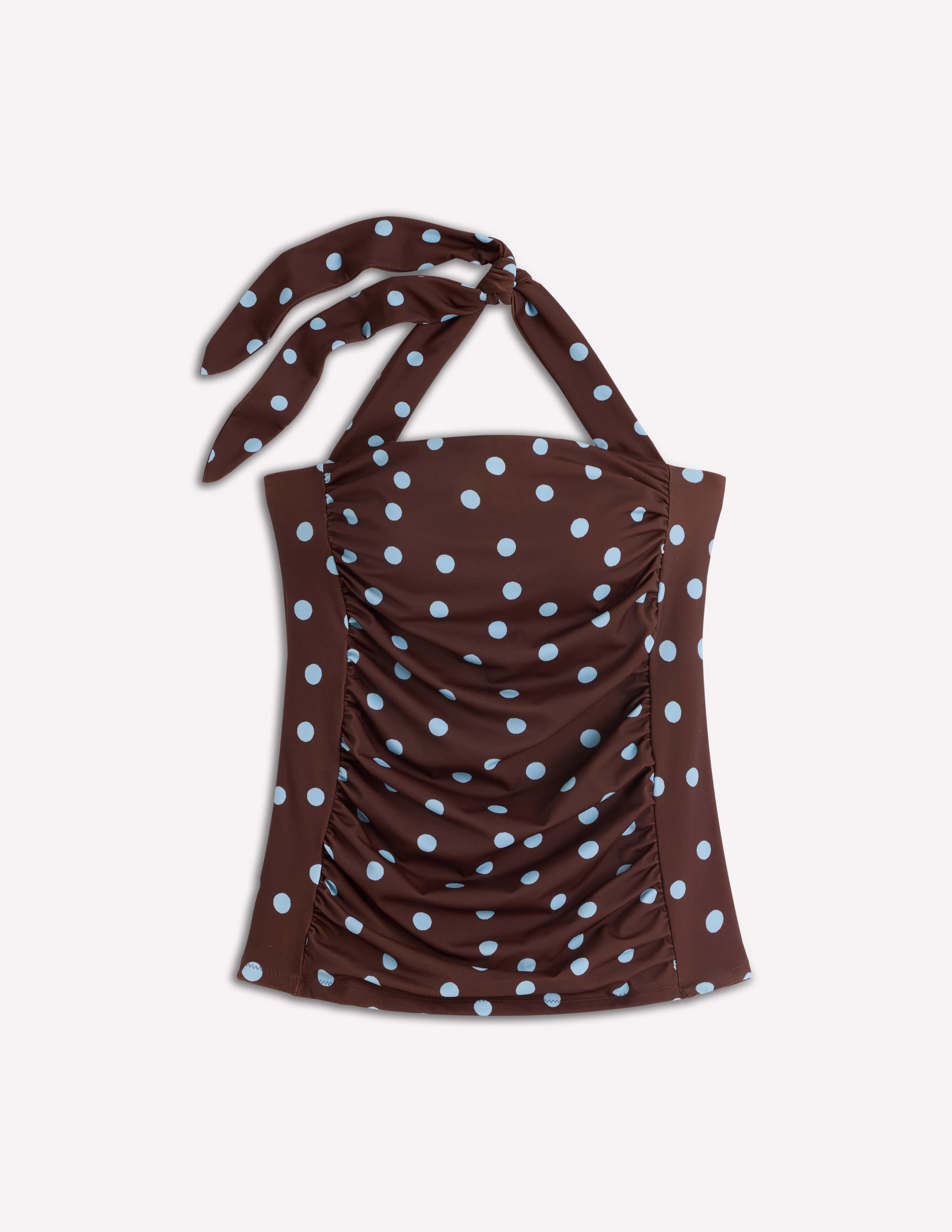 Kythira Ruched Tankini Top-Chocolate and Blue, Dot - Image 6