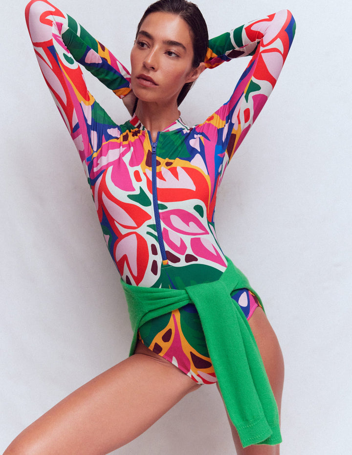 Rash Guard Swimsuit-Multi, Leafy Cascade