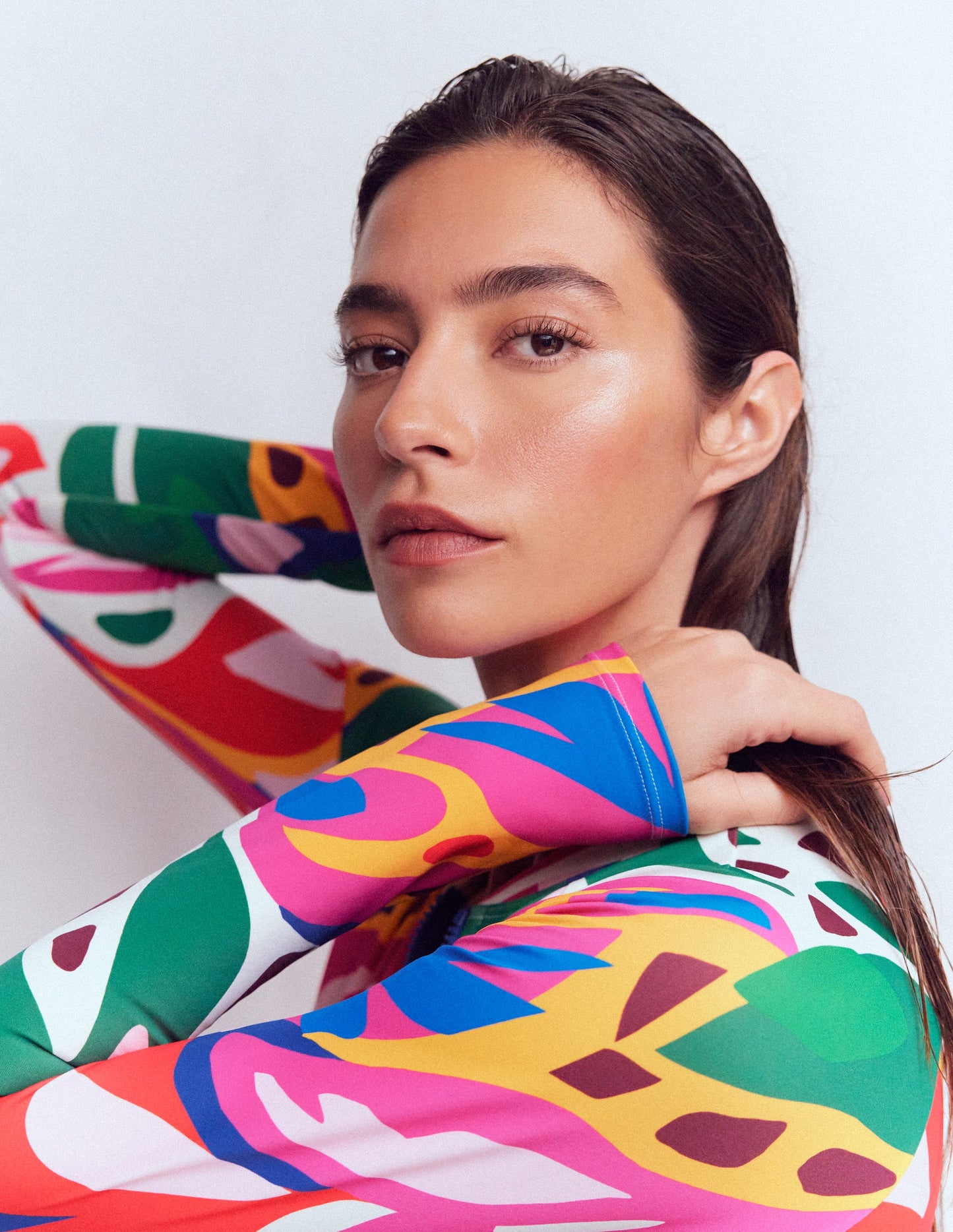 Rash Guard Swimsuit-Multi, Leafy Cascade