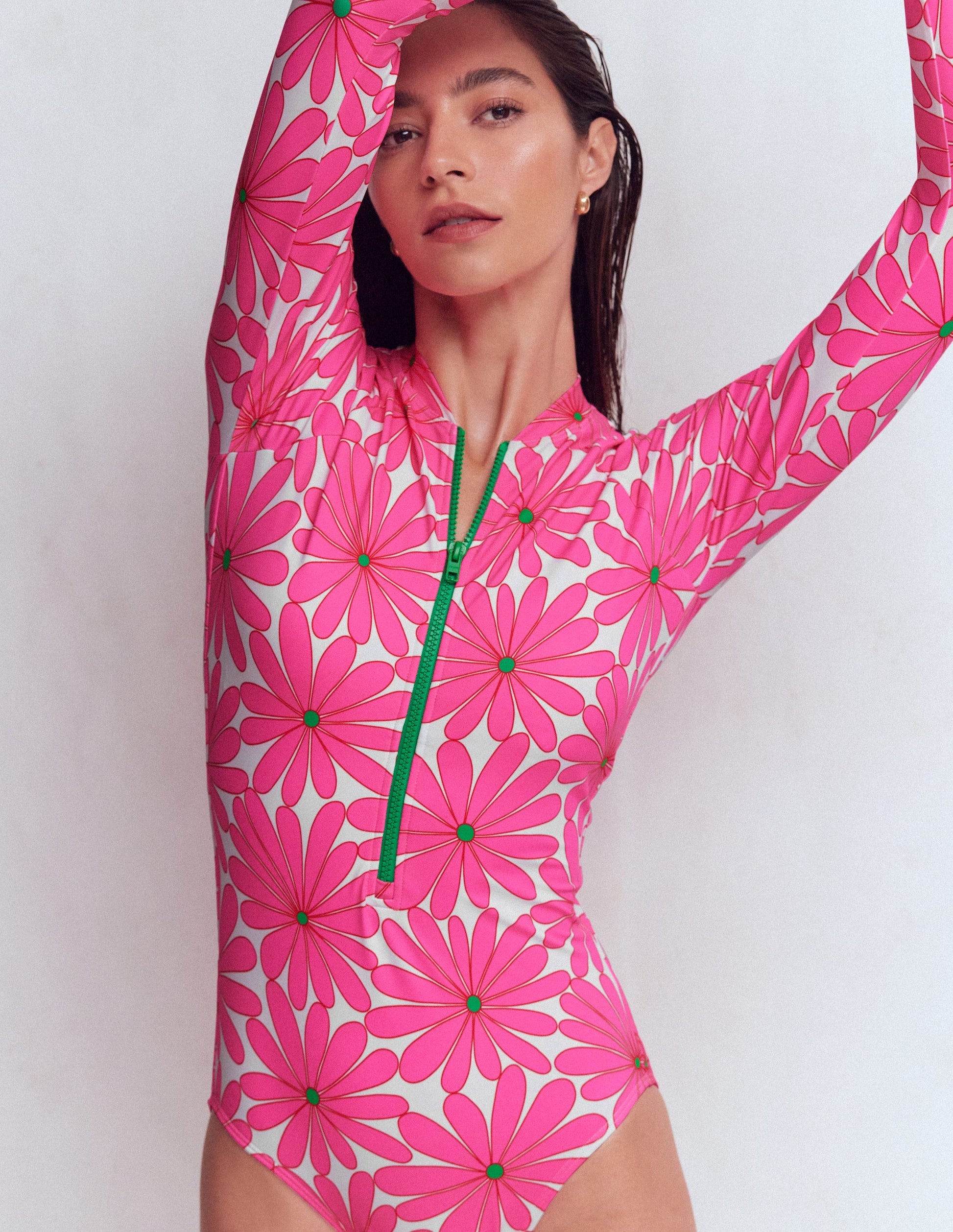 Rash Guard Swimsuit-Sangria Sunset, Daisy Blossom-4