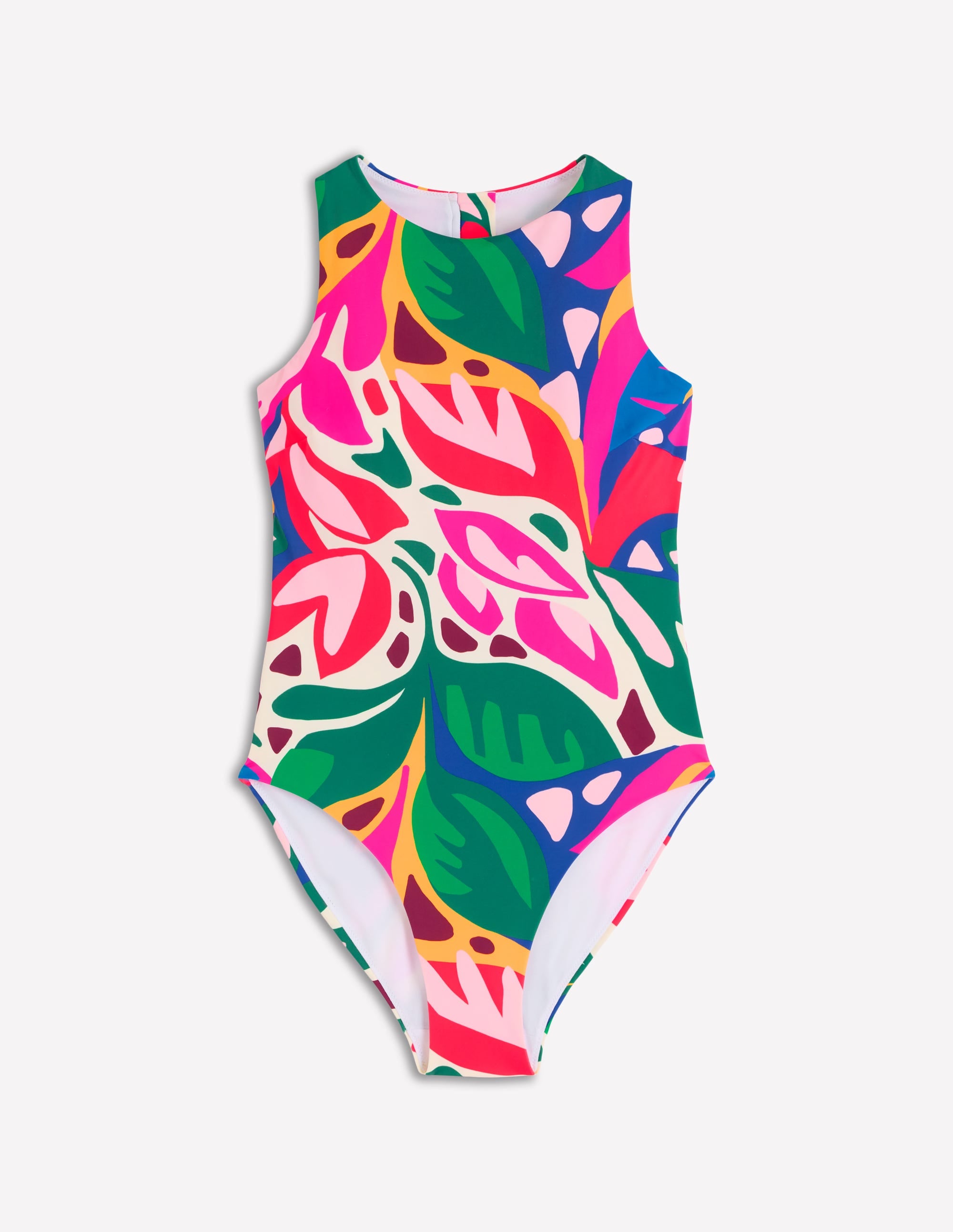 Sporty High Neck Swimsuit-Multi, Leafy Cascade - Image 5