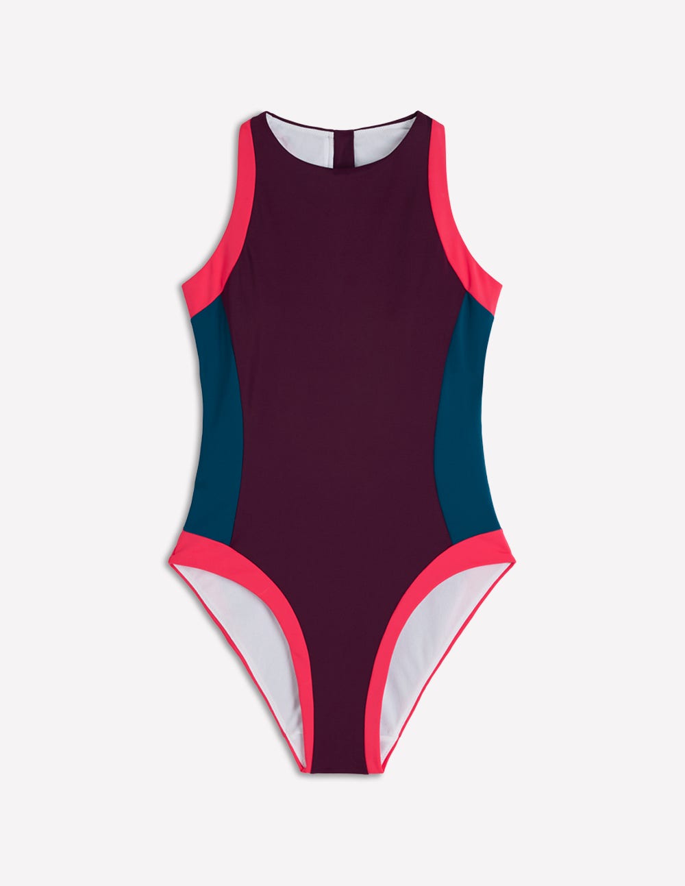 Sporty High Neck Swimsuit-Purple, Colourblock-6