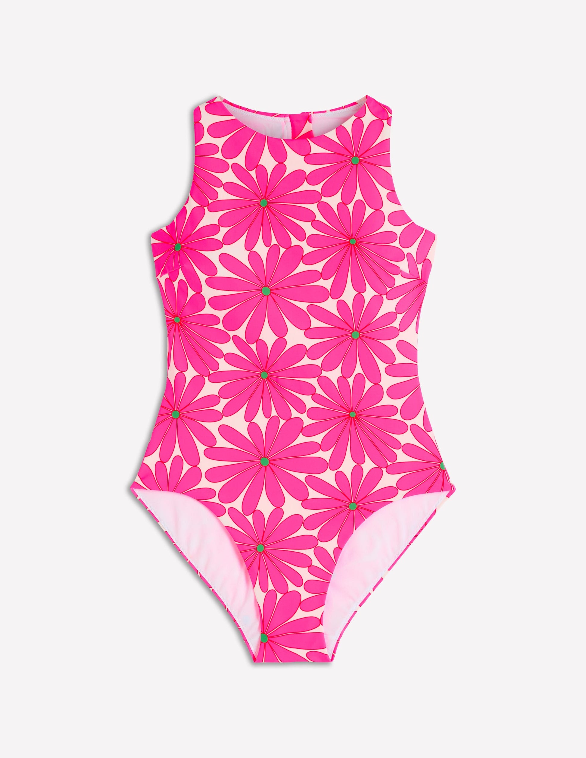 Sporty High Neck Swimsuit-Sangria Sunset, Daisy Blossom-5