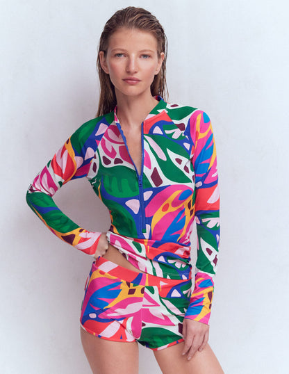 Rash Guard Swim Shorts-Multi, leafy cascade-4