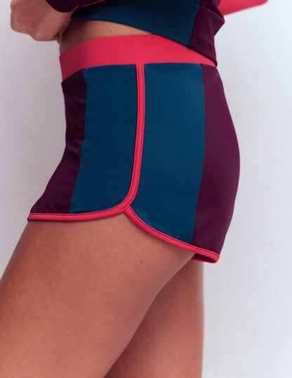Rash Guard Swim Shorts-Purple, Colour block-4