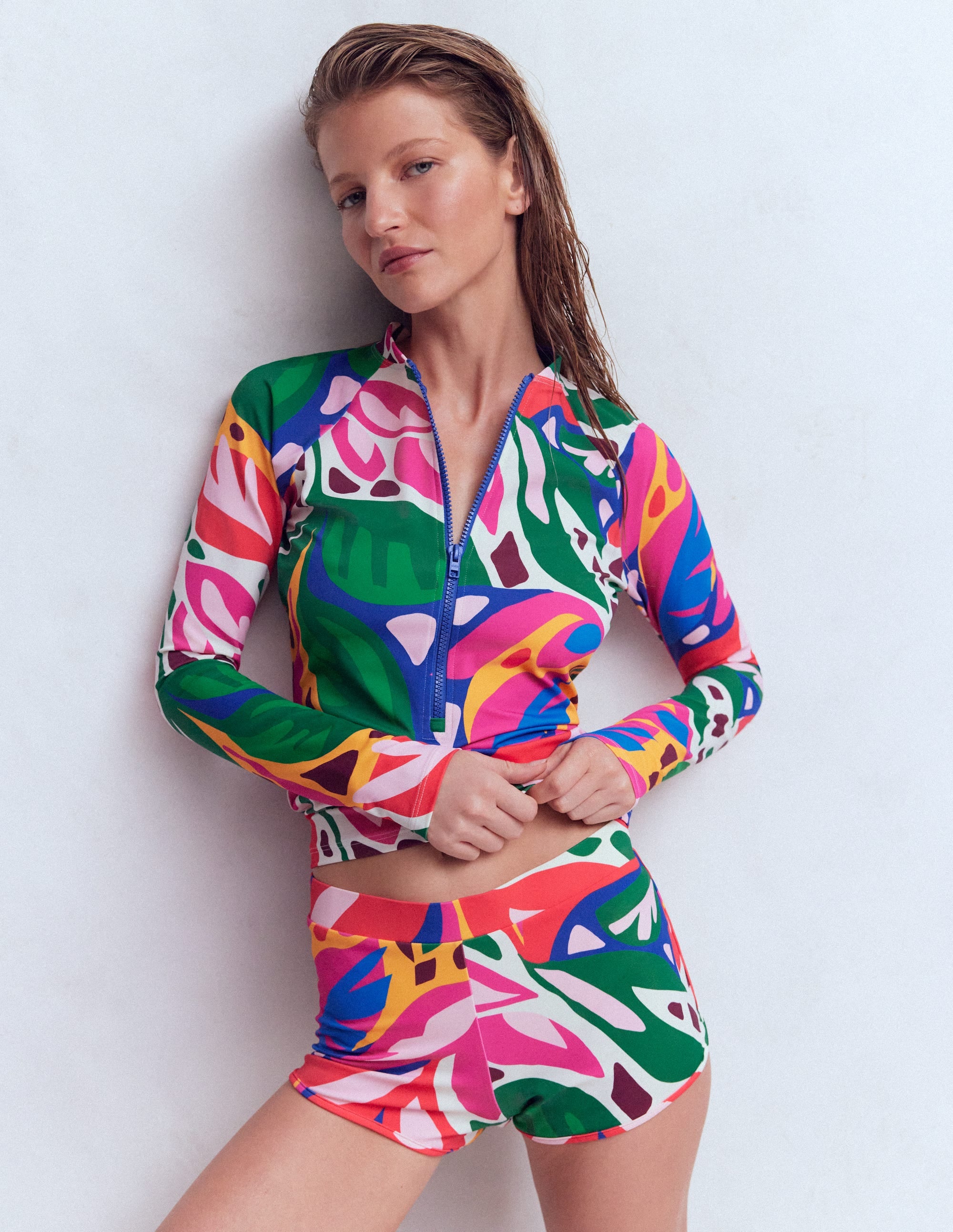 Long Sleeve Rash Guard Top-Multi, Leafy Cascade - Image 1