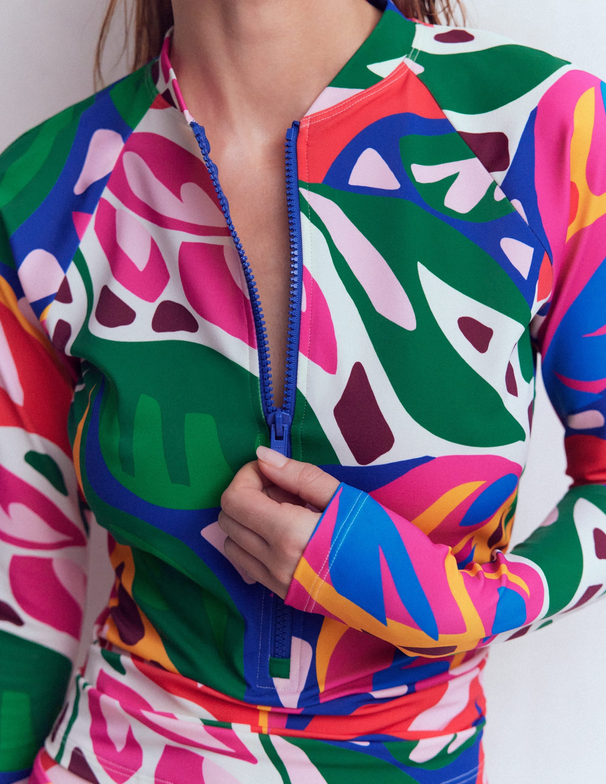 Long Sleeve Rash Guard Top-Multi, Leafy Cascade - Image 2