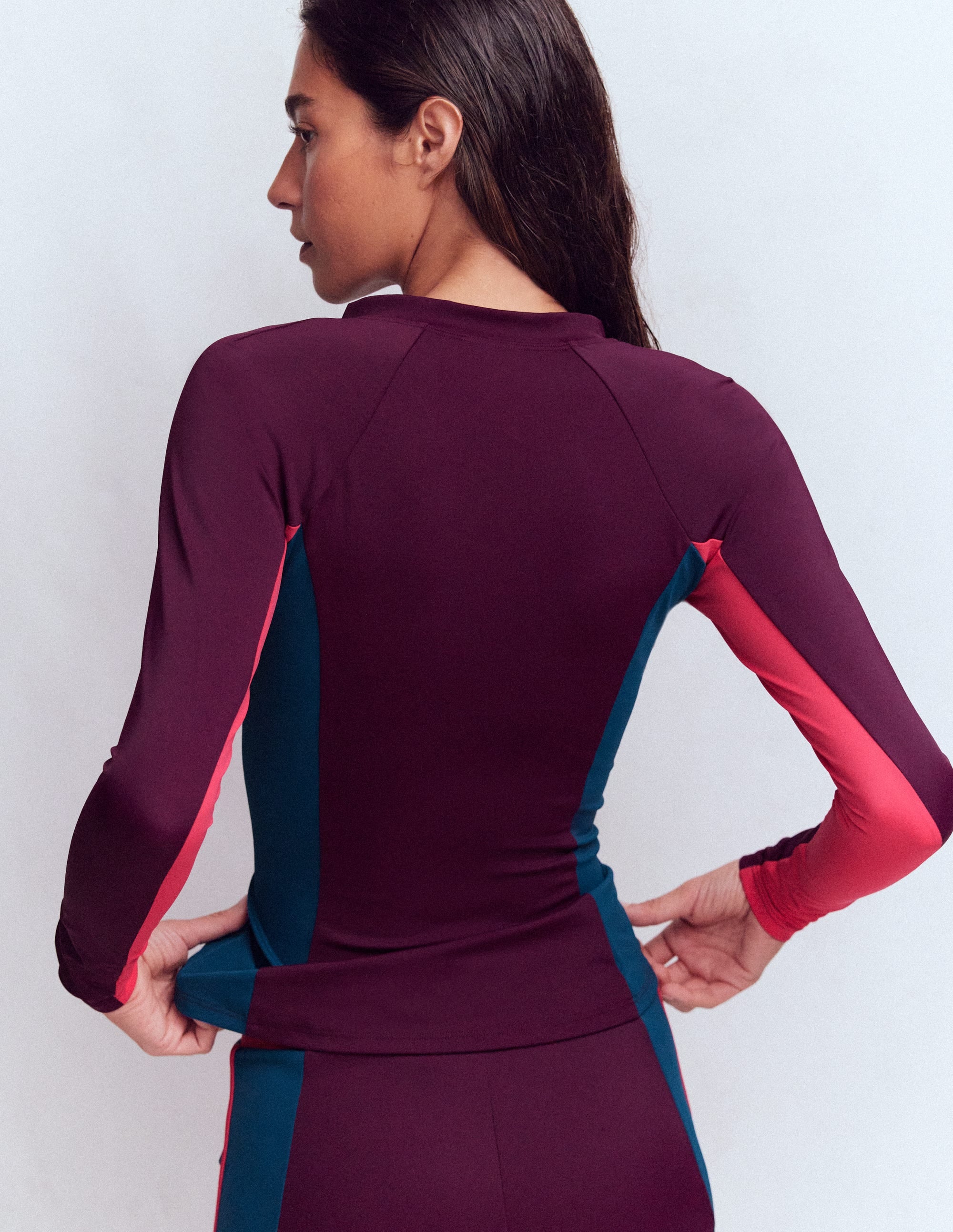 Long Sleeve Rash Guard Top-Purple, Colourblock - Image 3