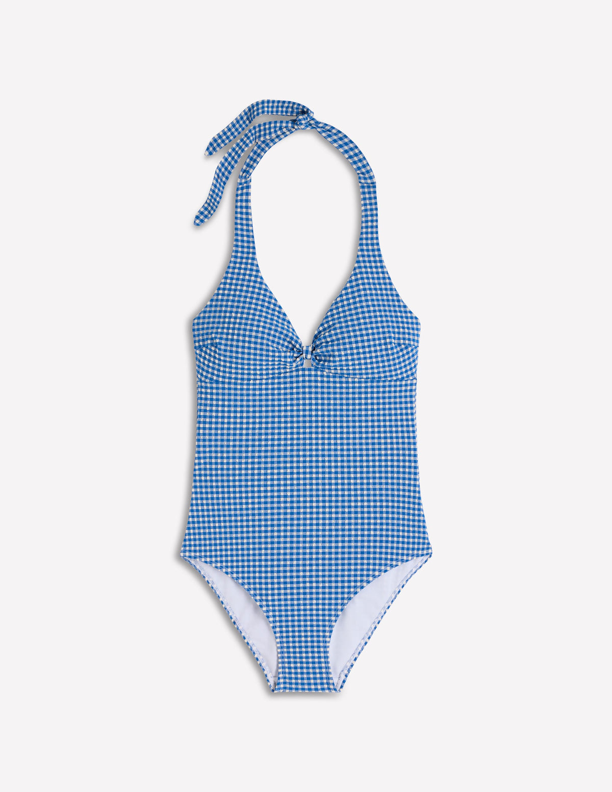 Bow Halter Swimsuit-Bright Blue, Gingham-9