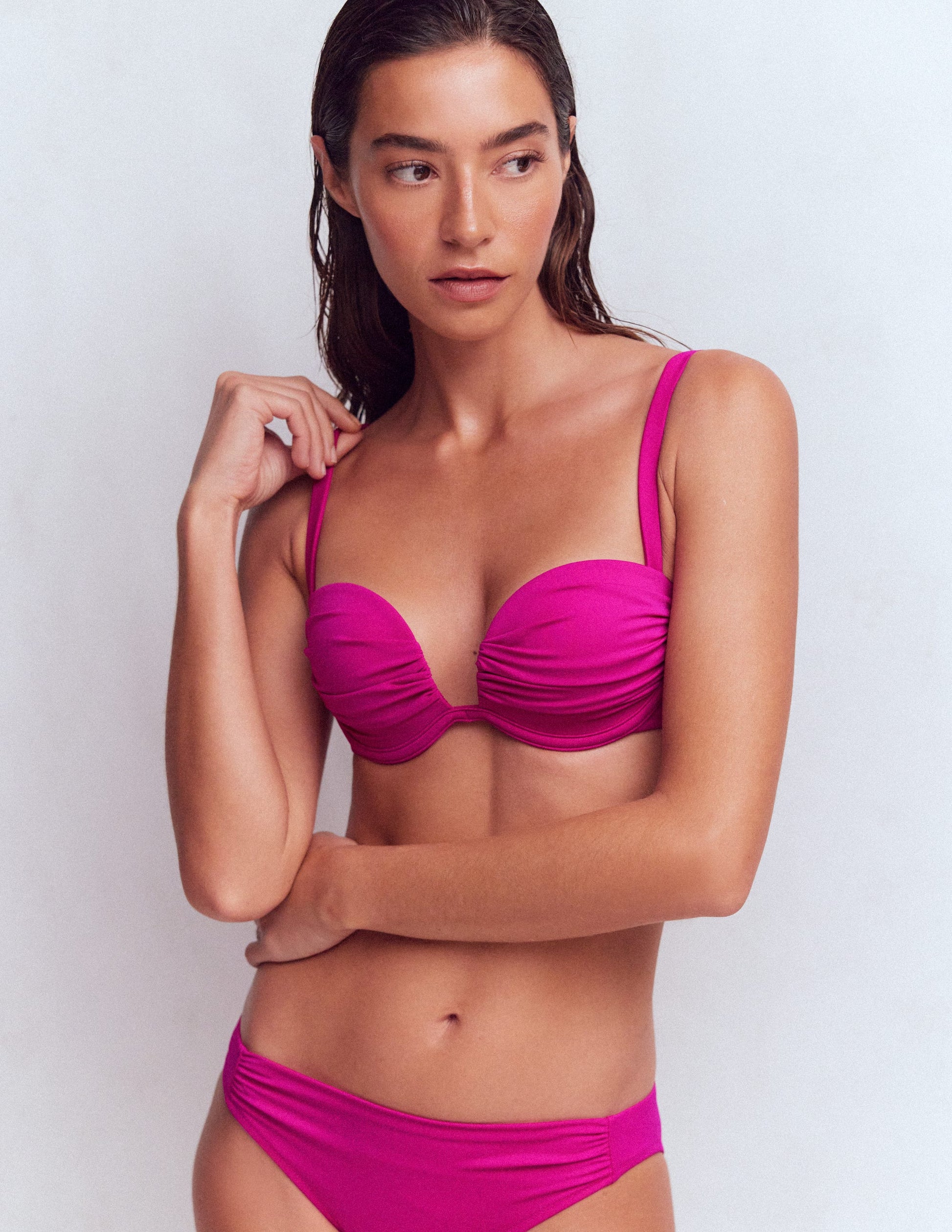 Pleated Cup Bikini Top-Bright Fuchsia-5