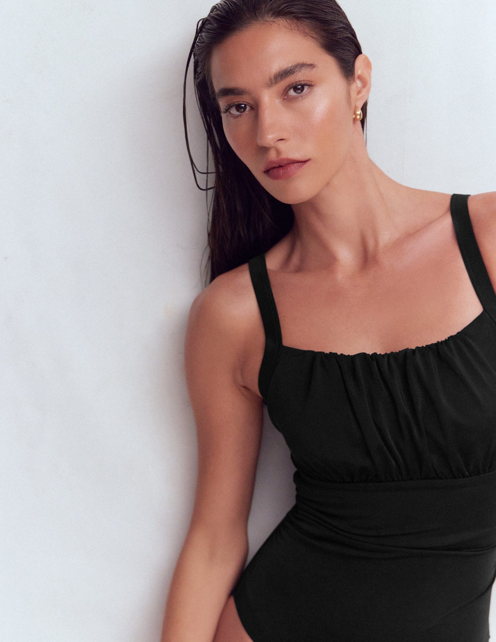 Skiathos Ruched Panel Swimsuit-Black-2