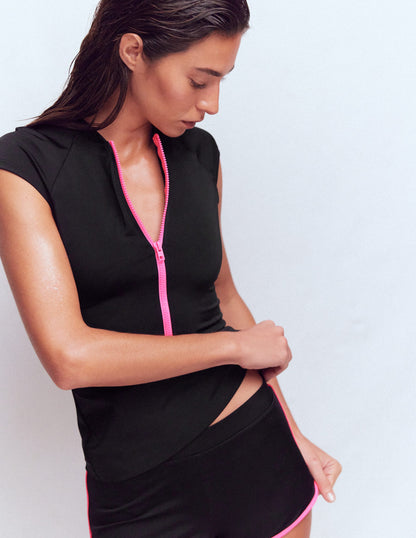 Short Sleeve Rash Guard Top-Black-5