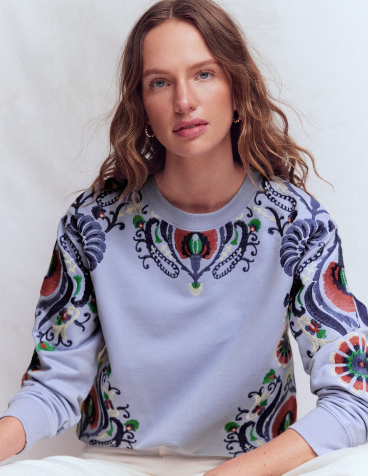 Emi Embroidered Sweatshirt-Light Blue Embroidery