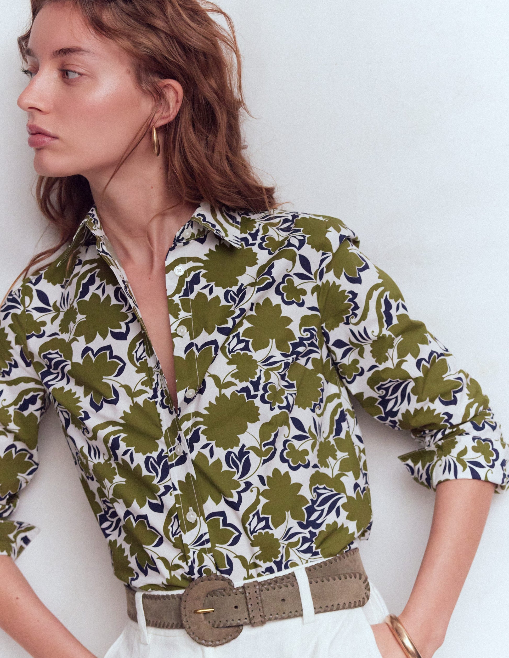 Sienna Cotton Shirt-Olive, Shadow Blossom-2