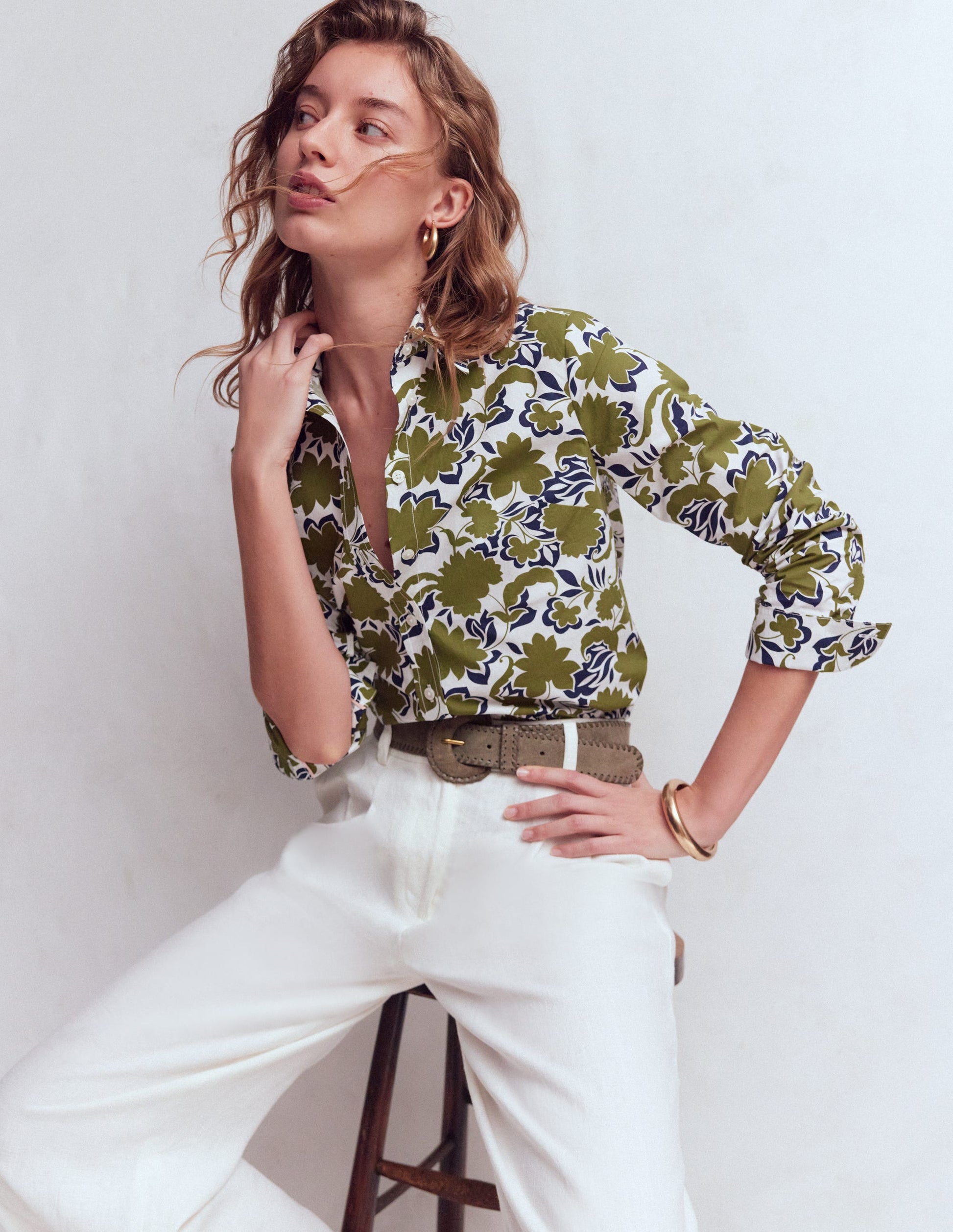 Sienna Cotton Shirt-Olive, Shadow Blossom-4