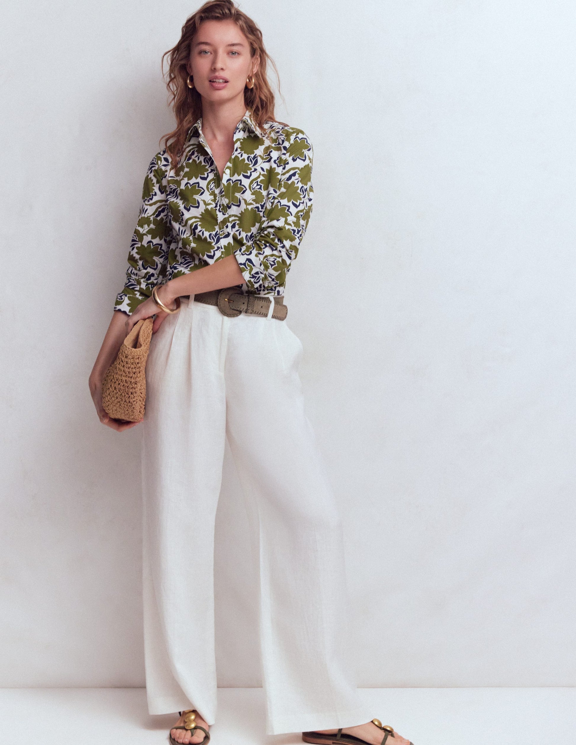 Sienna Cotton Shirt-Olive, Shadow Blossom-5