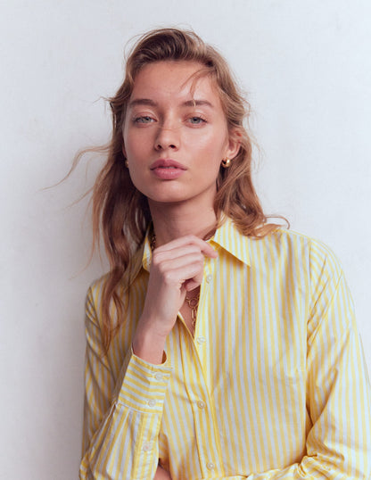 Sienna Cotton Shirt-Yellow and Ivory Stripe-3