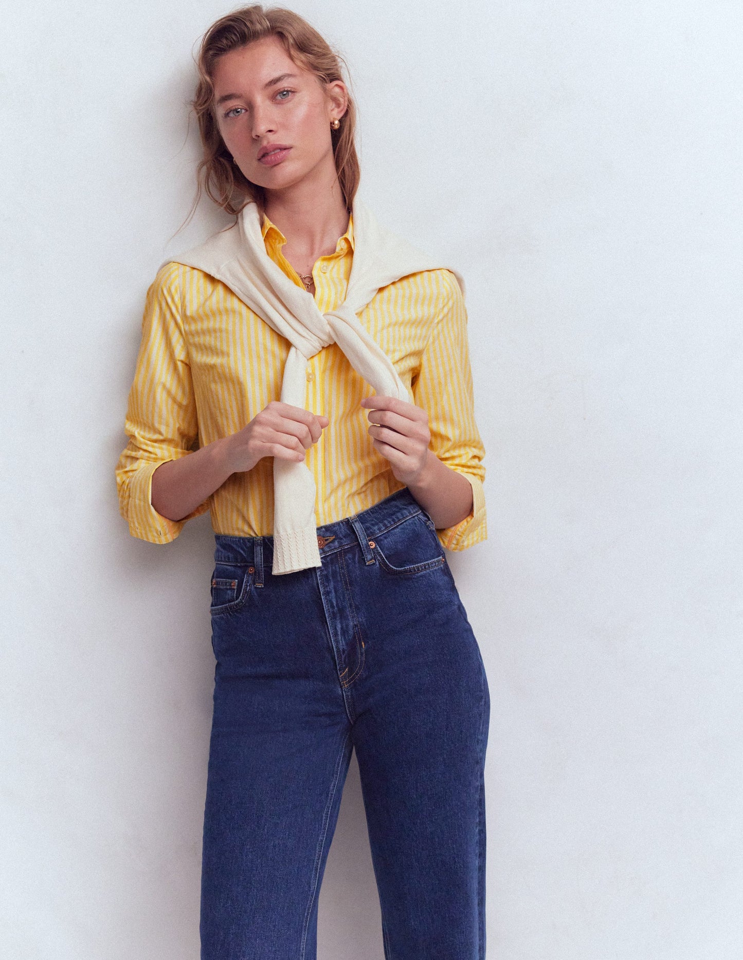 Sienna Cotton Shirt-Yellow and Ivory Stripe