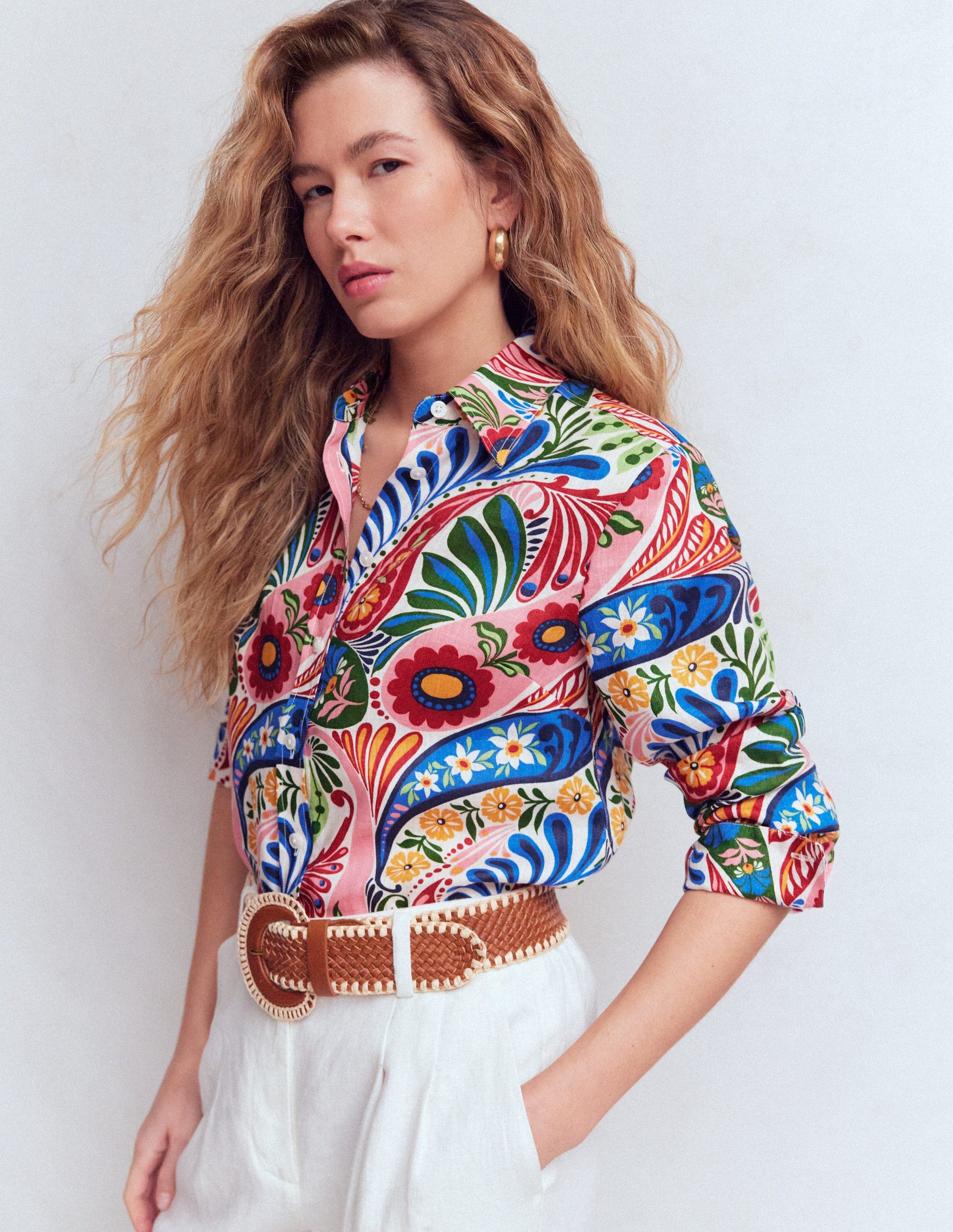Sienna Linen Shirt-Multi, Enchanted Paisley-5